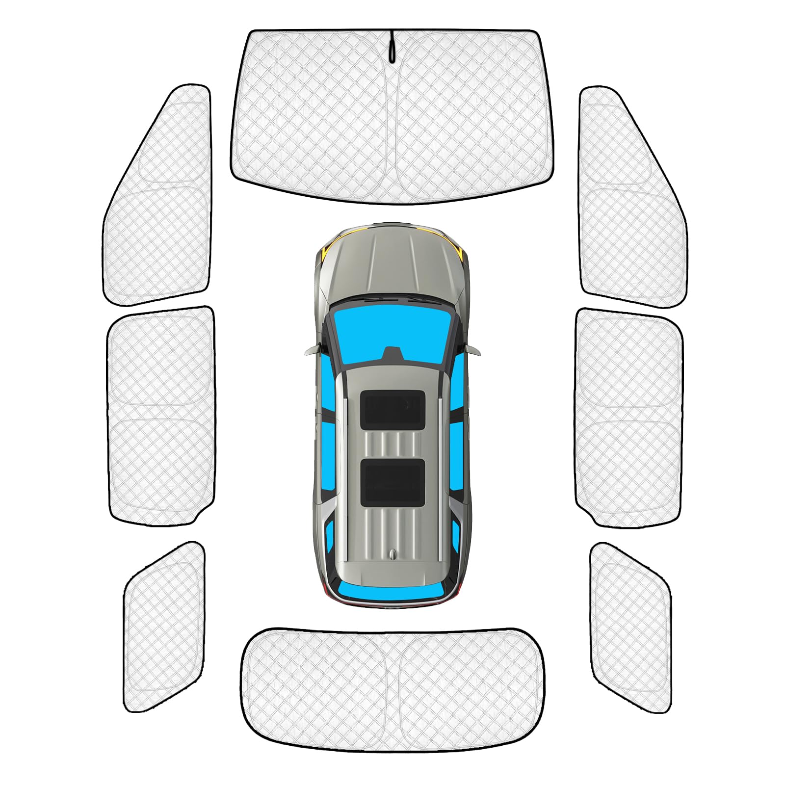 KMF 8pcs Thicken Sun Shades for Kia Carnival 2022-2025 2026 Accessories, Full Car Window Covers Sunshade for Windshield Side Rear, UV Block and Privacy Blackout for Car Camping Outdoor