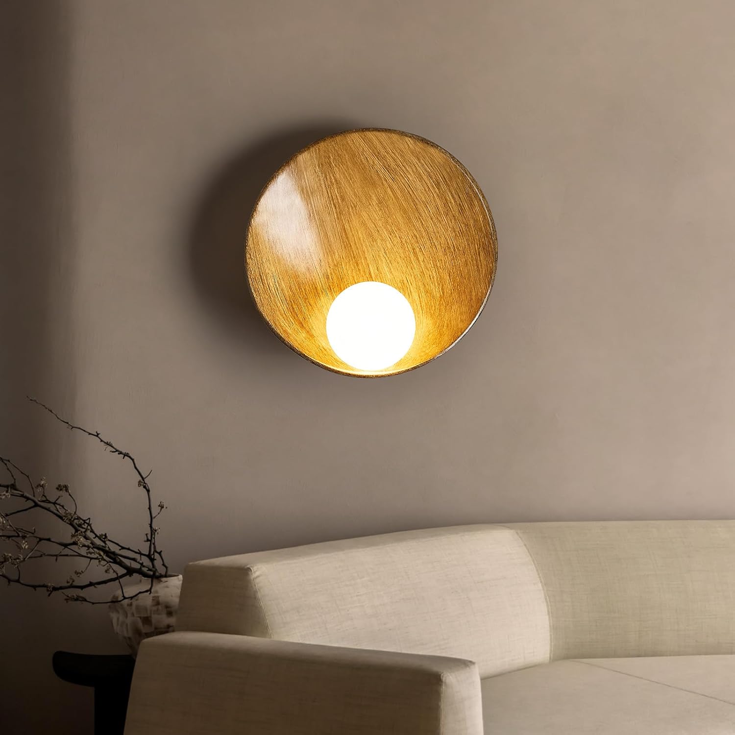 Farmhouse Wall Sconce,Wood Grain Finish Resin Wall Sconces,Industrial Wall Lamp Modern Bedroom Vanity Light Fixtures with White Lampshade Lighting for Living Room Entryway Foyer