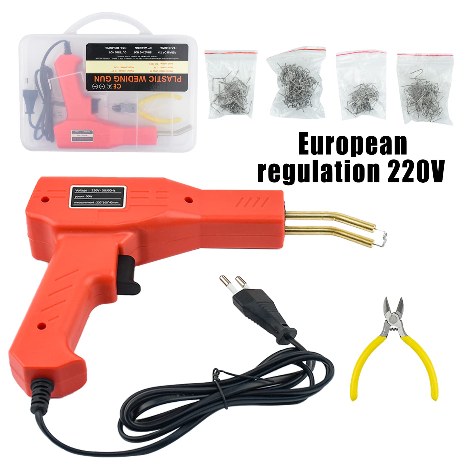 Soudure Plastique Machine, Aolkee 50W Soudeuse Plastique, Kit Reparation Plastique, Outil de soudage de réparation de pare chocs de voiture avec 200 agrafes, pinces, mallette de transport