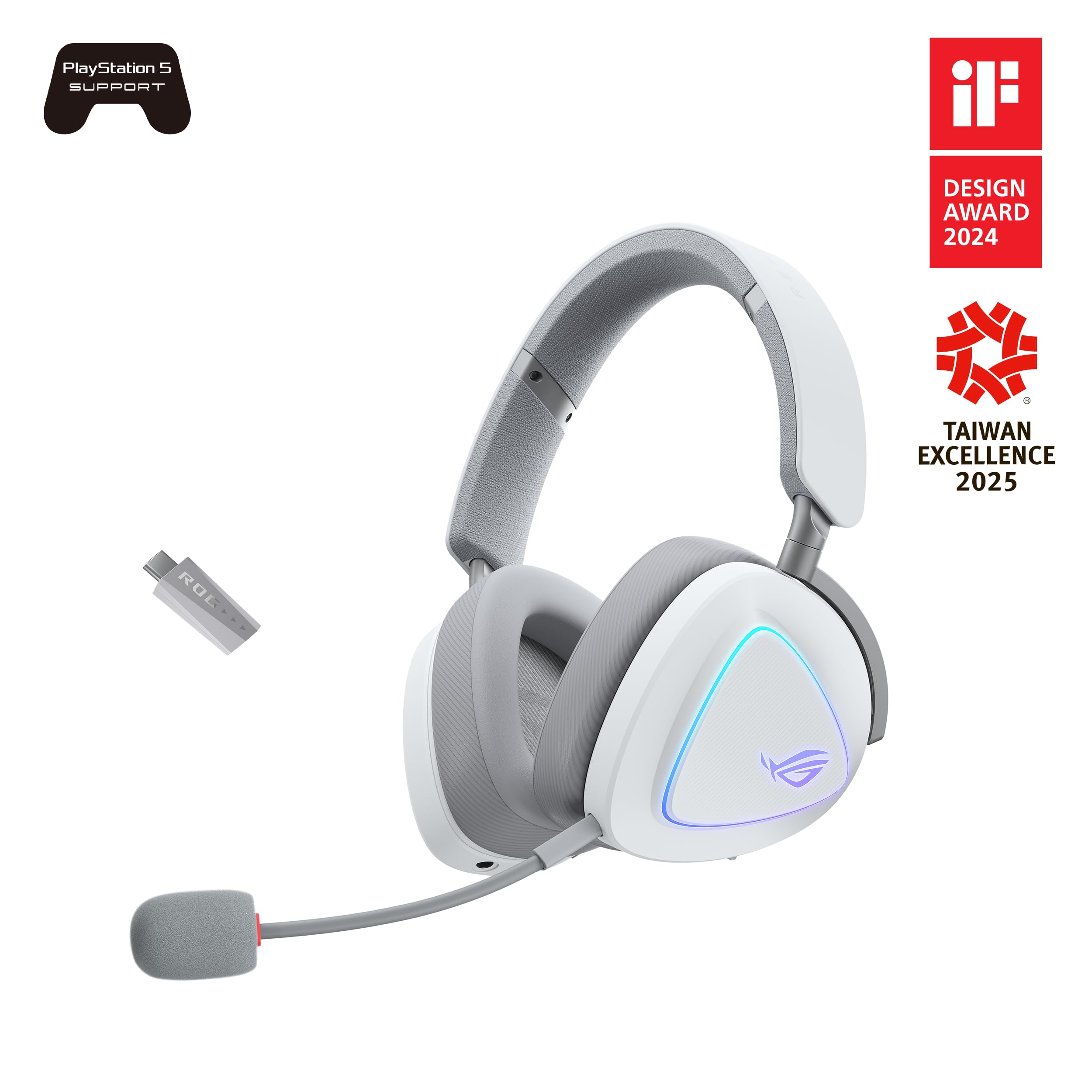 ASUS ROG Delta II White - Casque Gaming sans Fil (Équipement Officiel de Team Vitality, connectivité tri-Mode, ROG Speednova, membranes de 50mm, jusqu'à 110 Heures d'autonomie de Batterie, 315g)