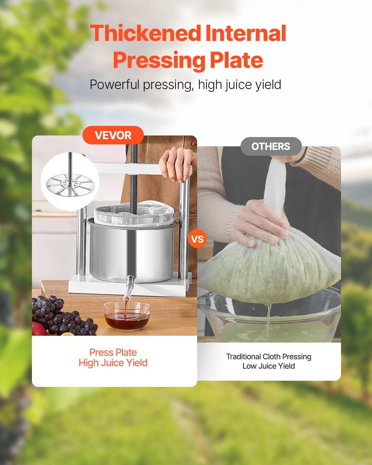 VEVOR Pressa Manuale per Vino di Frutta Cesto in Acciaio Inox 5L con Manico, Spremiagrumi Manuale per Bevande Alcoliche Pressa per Sidro, Mela, UVA, Tintura, Miele, Olio d'Oliva Cucina, Casa