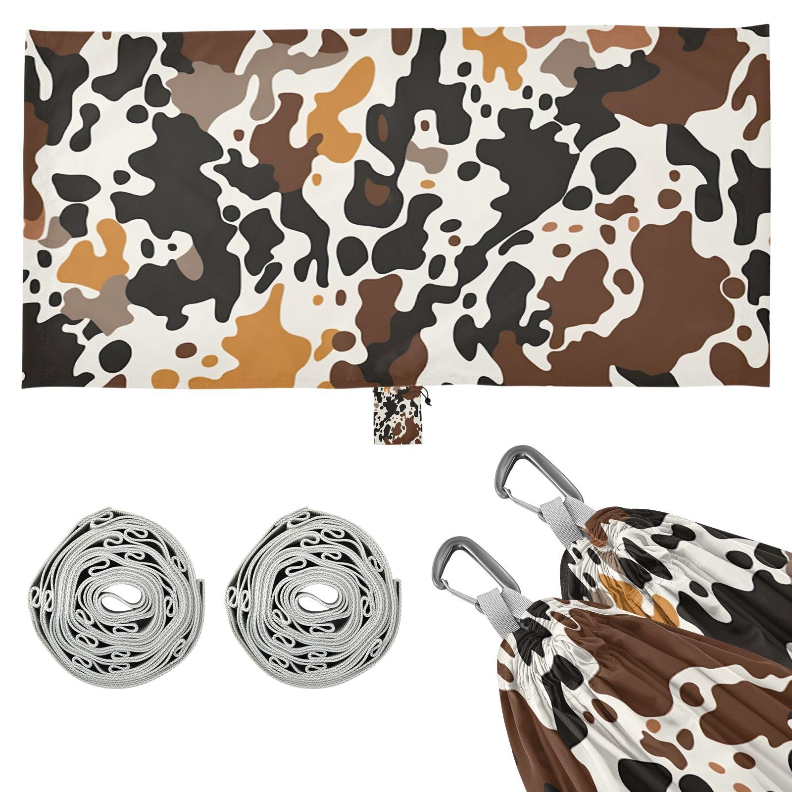 Haskirky Cow Print Camping Hammock, Single Portable Hammocks with Tree Straps & Attached Carry Bag, 330Lbs Capacity Perfect for Outside Indoor Hiking Beach Backpack Travel