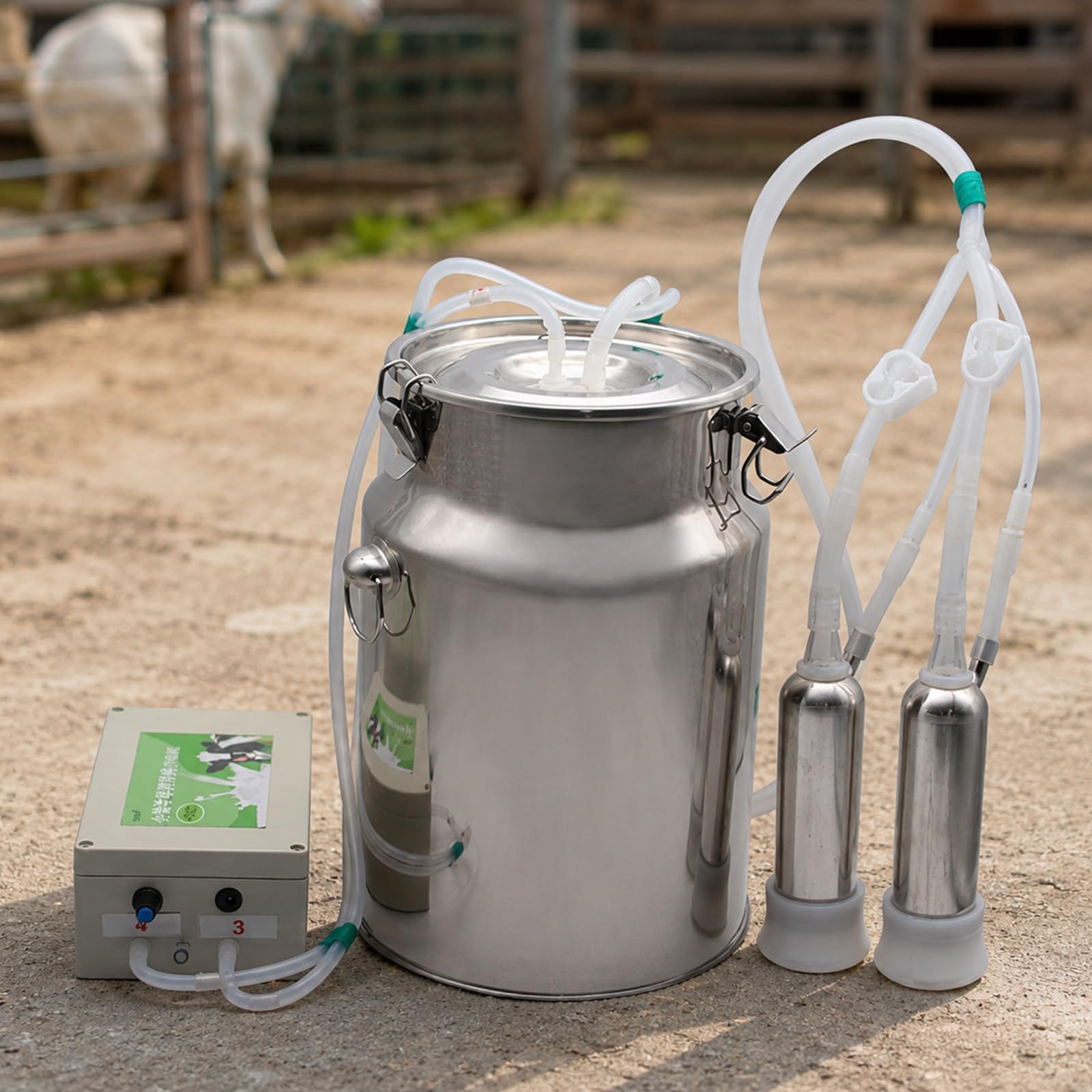 Ordeñadora Eléctrica para Vacas, Máquina De Ordeño Recargable con Cubo De Acero Inoxidable De 10 L, Parada Automática, Pezoneras Suaves Y Tubos Fáciles De Limpiar A Diario forCattle