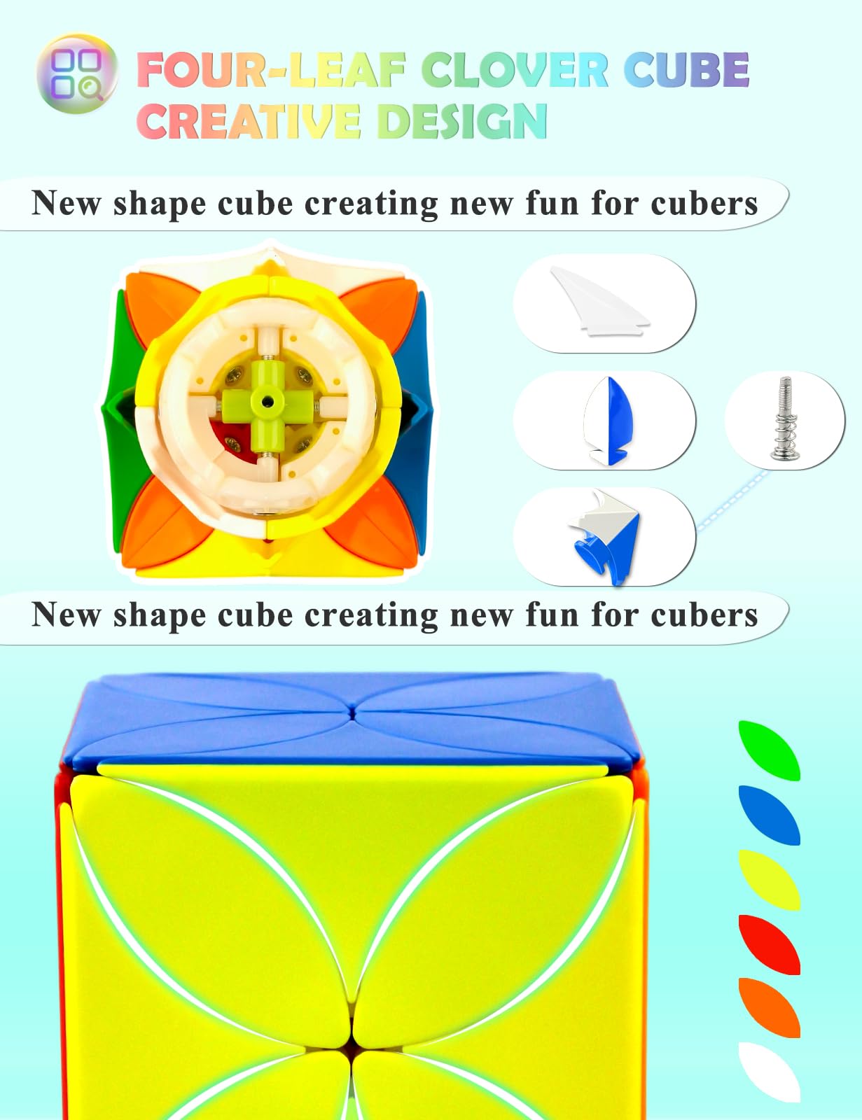 ROXENDA Irregular Clover-Shaped Speed Cube Stickerless Magic Cube, Professional Smooth Lucky Puzzle Cube - Image 4