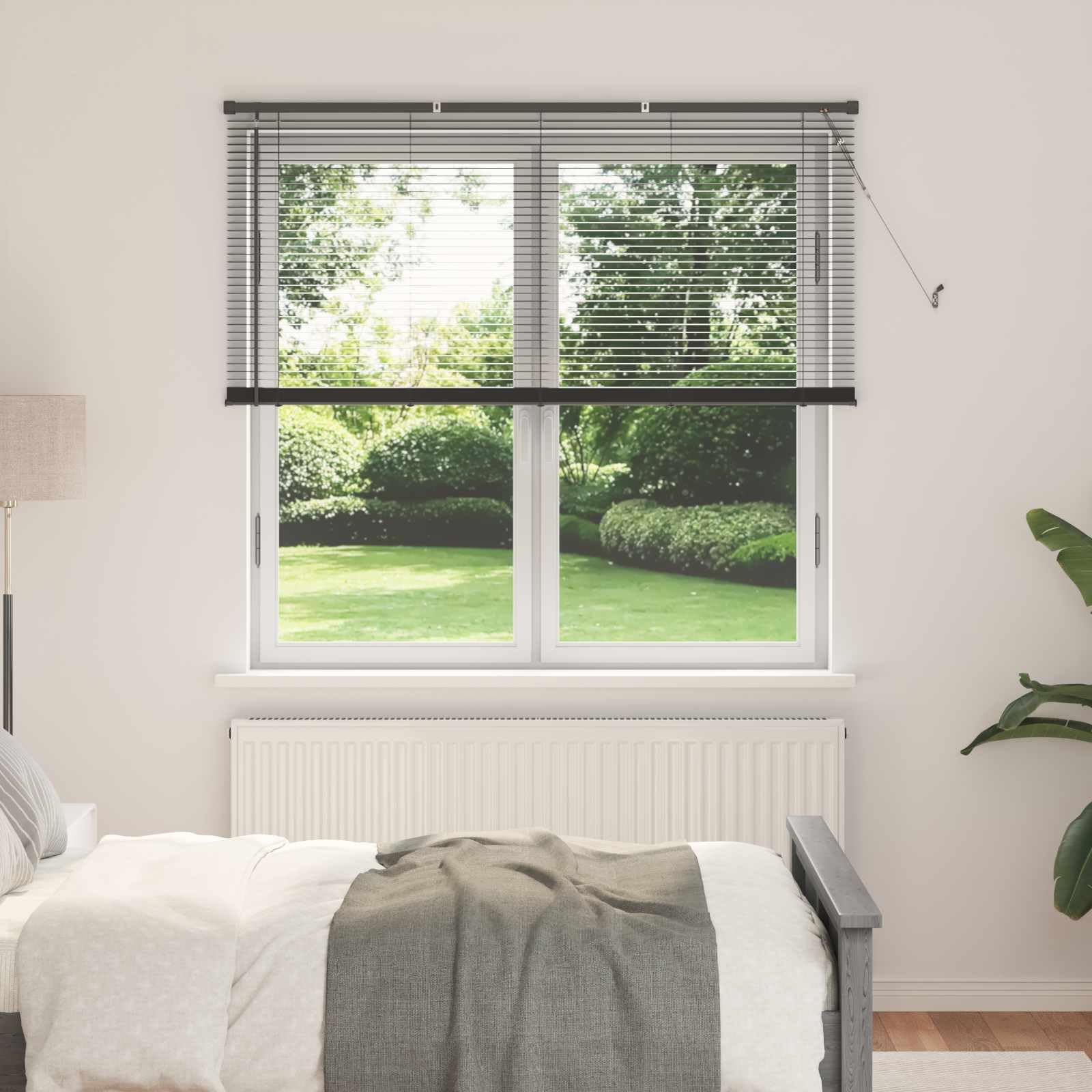 Persiana veneciana de PVC de alta calidad, 150 x 140 cm, 25 mm de ancho, con protección visual y protección contra el calor, versátil para oficina, salón, balcón y ventana de puerta