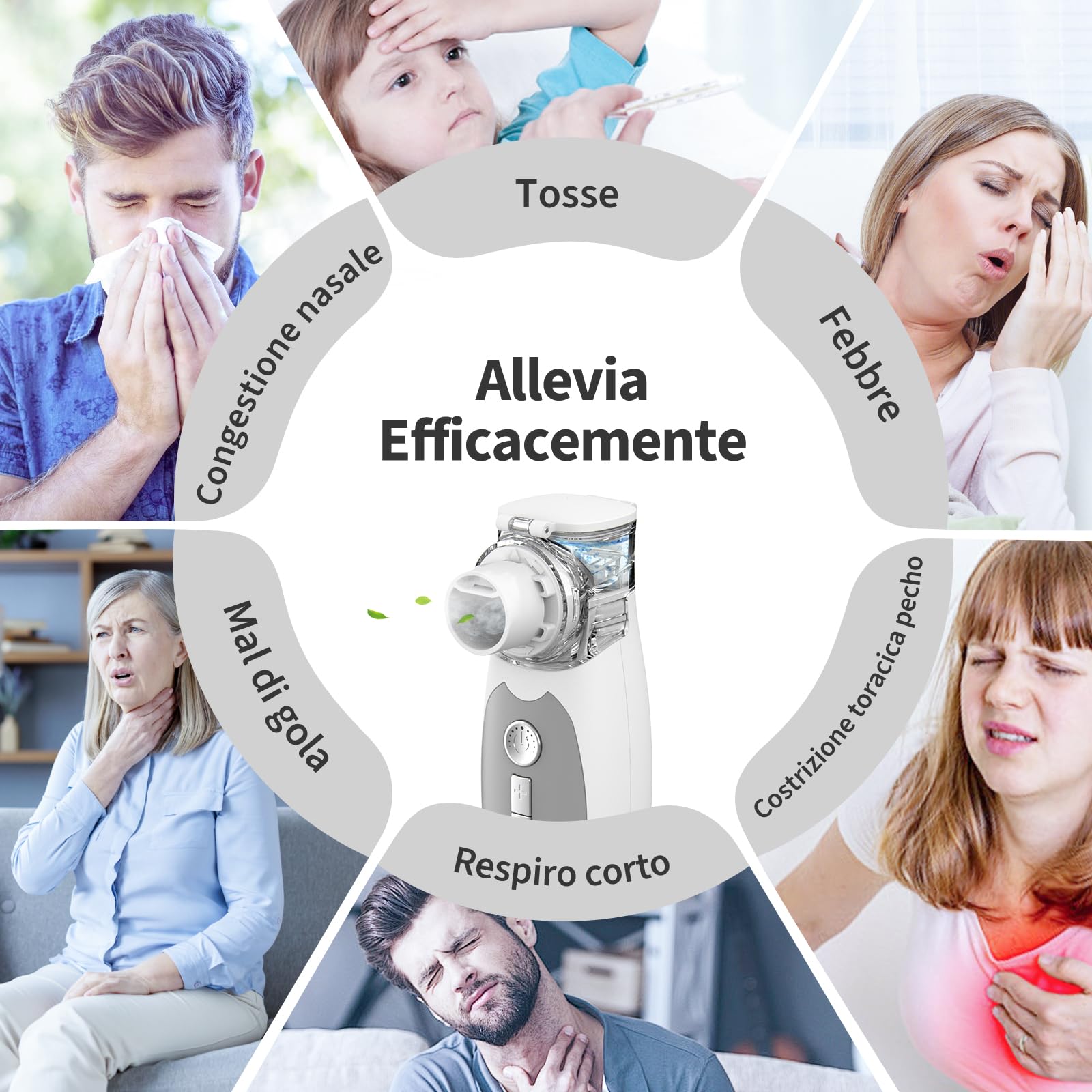 FEELLIFE Aerosol Portatile Silenzioso Tecnologia di nebulizzazione intelligente, Aerosol per Adulti e Bambini Velocità di Nebulizzazione Regolabile (5 modalità)