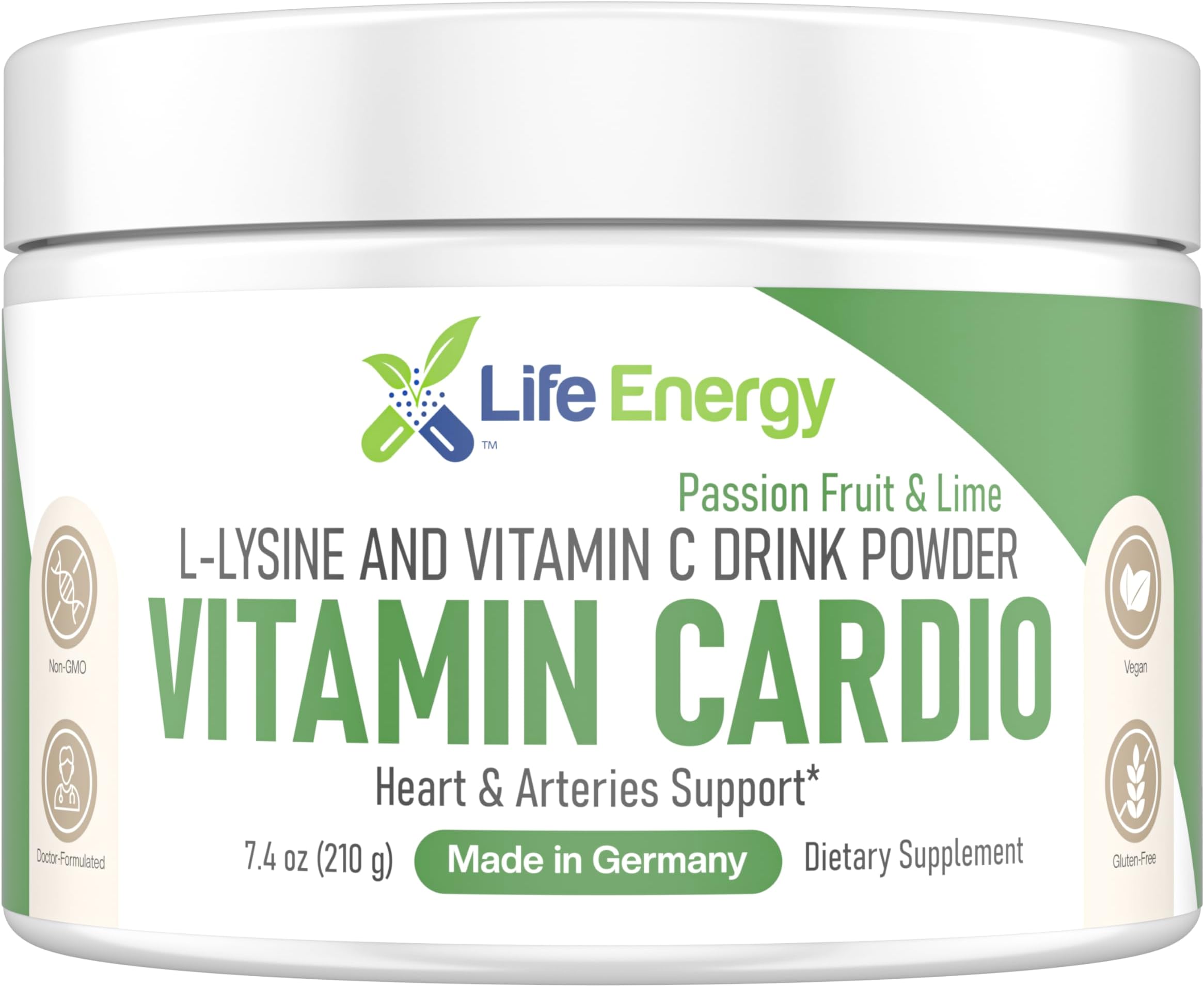 High-Dosed 2000mg Vitamin C & L-Lysine Drink Mix Powder | Heart, Arteries, Collagen & Immune Support | Passion Fruit & Lime | Stomach-Friendly | Non-GMO Sugar-Free Vegan Doctor-Formulated | 210g size