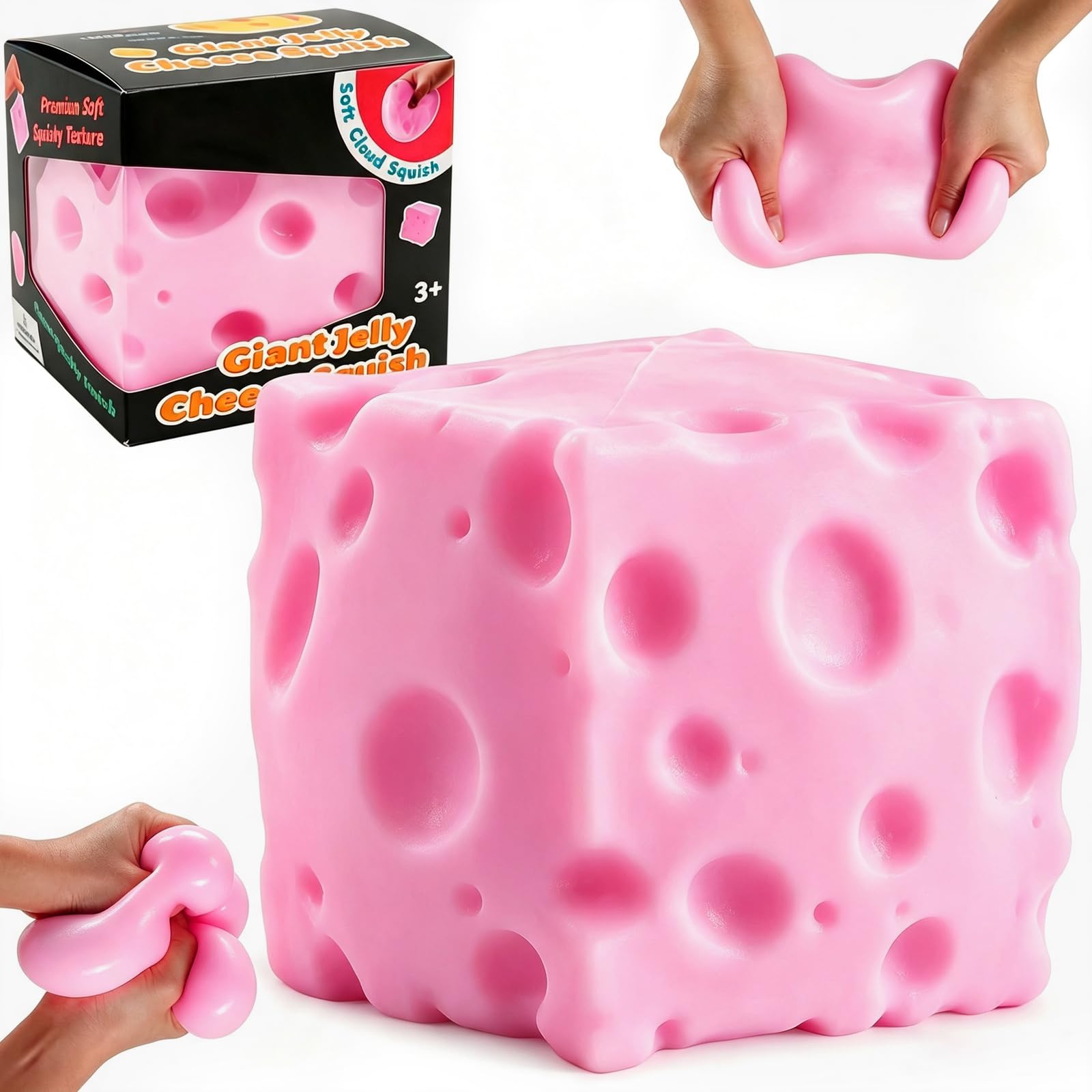 Pink Cheese Squishy Toy, 8.5cm Jumbo Squishy Cheese Fidget Toy