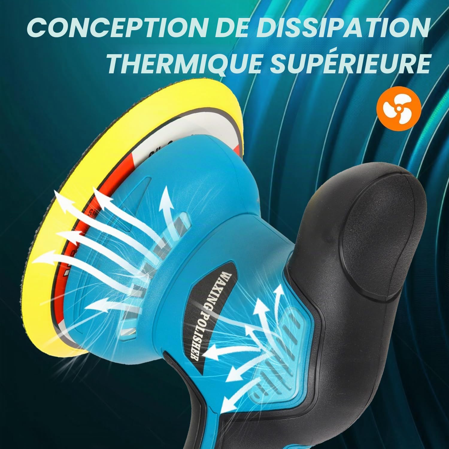 HERZO Polisseuse sans fil 150 mm, tampon et polisseur de voiture, 6 vitesses variables, kit de polissage de voiture, 2 batteries 21 V 1,5 Ah, polisseuse sans fil pour l'entretien de la voiture, le