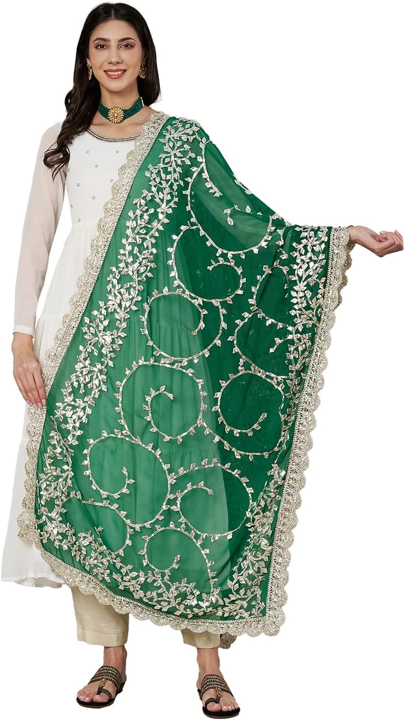 MUFFLY Georgette Lucknowi Dupatta with Gotta Patti Work | Dupatta for Women's | Golden Gota Patti Work | Lucknowi Fabric | Perfect For Ethnic Wear & Casual Wear| 2.5 Meter |