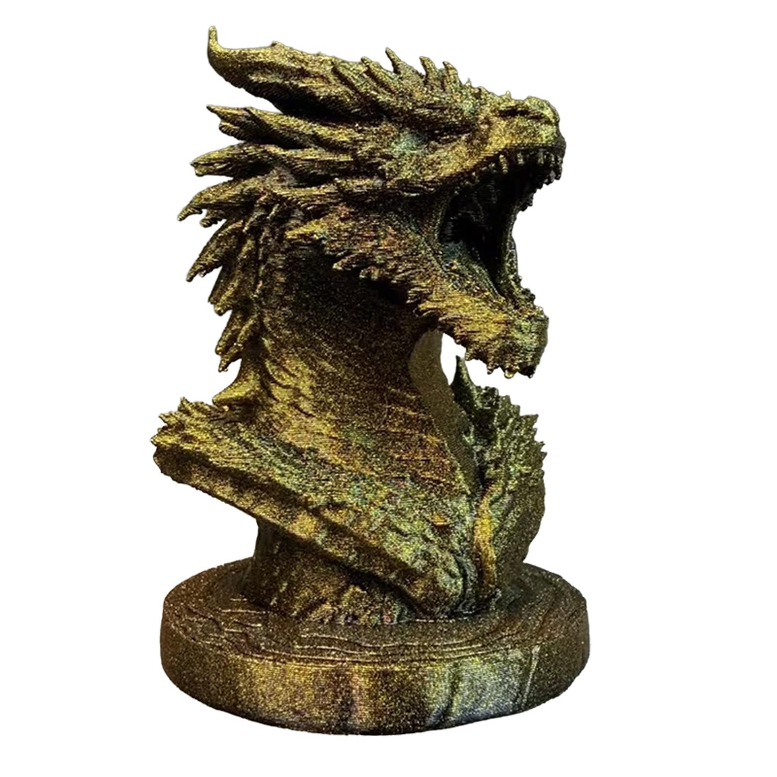 Pasisuu Dragon Head Figurine – 3D Printed Fantasy Sculpture with Detailed Scales, Medieval Style Desk Decor for Collectors Golden