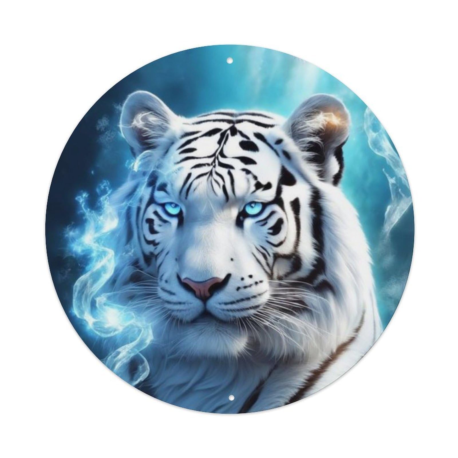 Animal White Tiger Mystical Glowing Blue Fantasy Wildlife Vintage Metal Tin Sign Plaque Wall Decor for Cafe, Club Bar, Office, Garden Metal Poster 8x8Inch