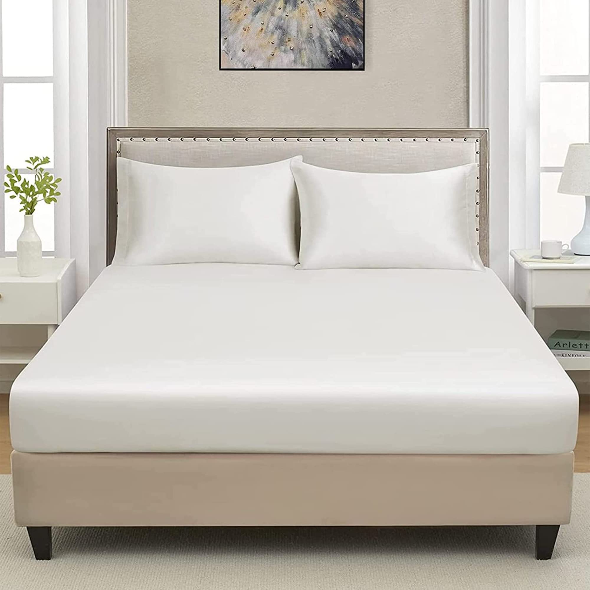 Extra Deep Luxuary Fitted Sheet 25cm Mattress Sheets 50% Cotton 50% Polyester By JRI® (King, White), 25cm White