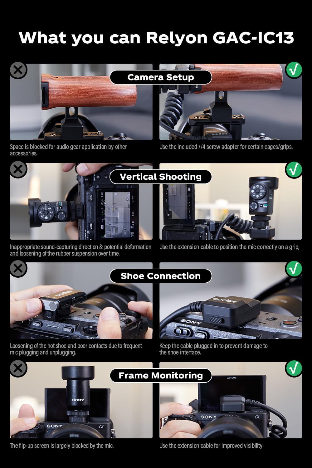 Godox Câble d'extension audio hors caméra pour appareils photo Sony A7R IV A7II A7III A7RII A7RIII A7SII A7 A7R A7S A6600 A6100 A6500 A6400 A6300 avec Multi Interface MI Shoe