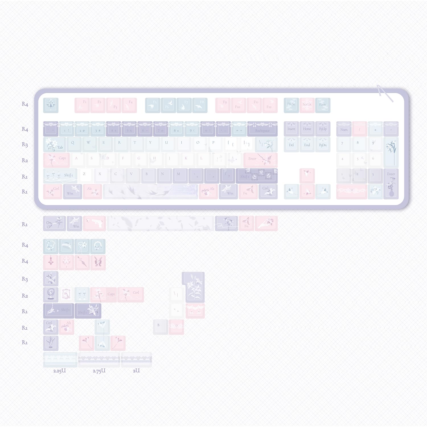140+ Key Lily Fantasy Poem keycaps a tema, altezza originale