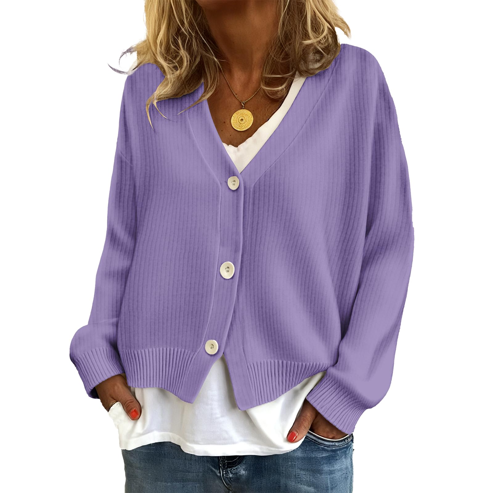 MARSVOVO Classic Button Down Sweaters for Women Comfy V Neck Elegant Fall Sweater Fashion Dressy Casual Cute Cardigan