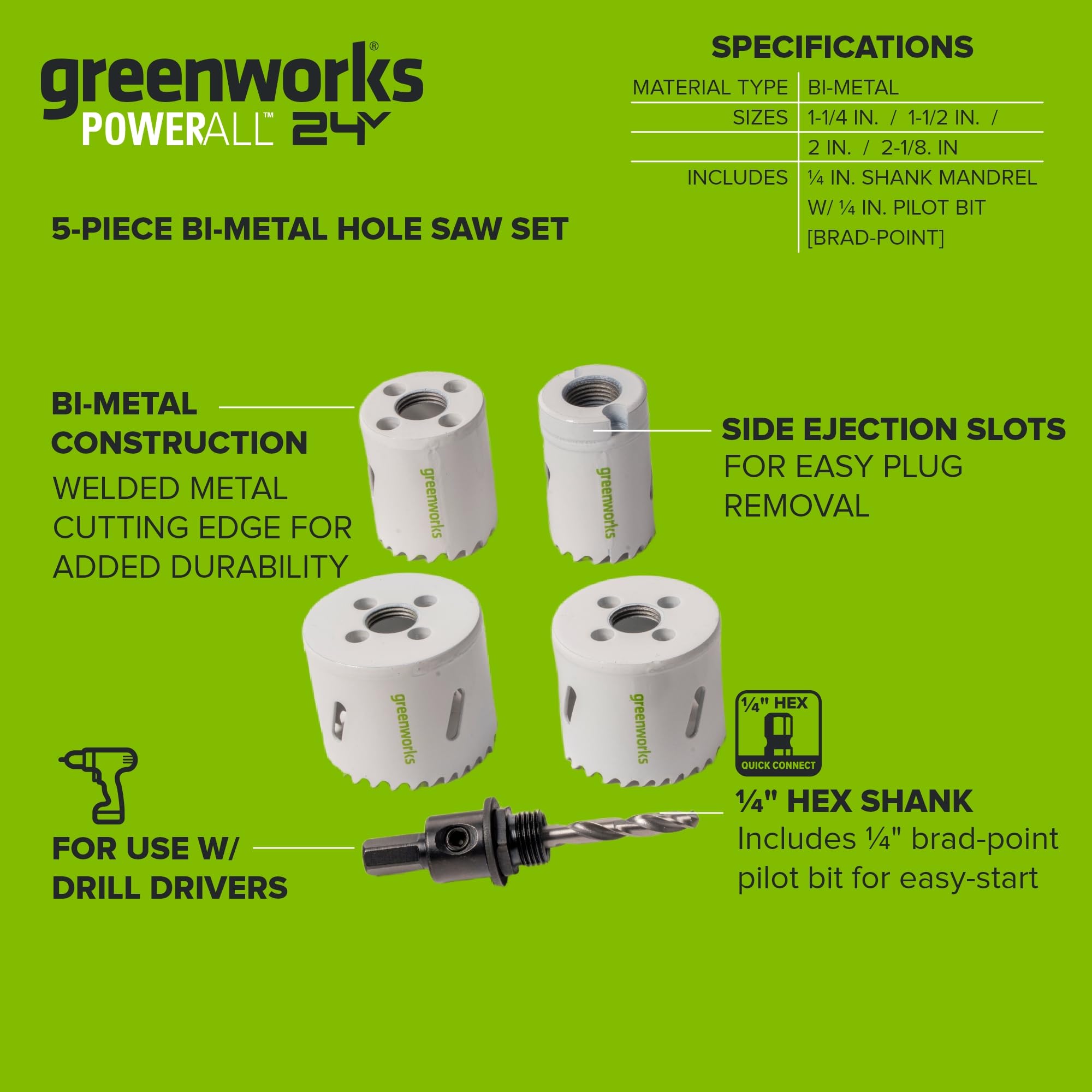 Greenworks Pro PA53403A1 - Kit per sega a tazza bimetallica, 5 pezzi