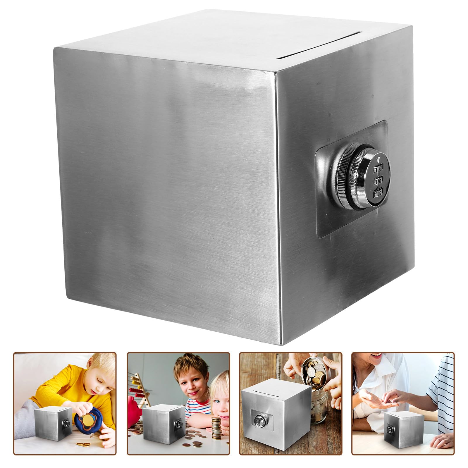 Artibetter Tirelire en Acier Inoxydable avec Cadenas, Boîte de Rangement Facile à Utiliser, Banque D'épargne pour Garçon et Filles et Adolescents, Coffre-Fort Sécurisé Argenté