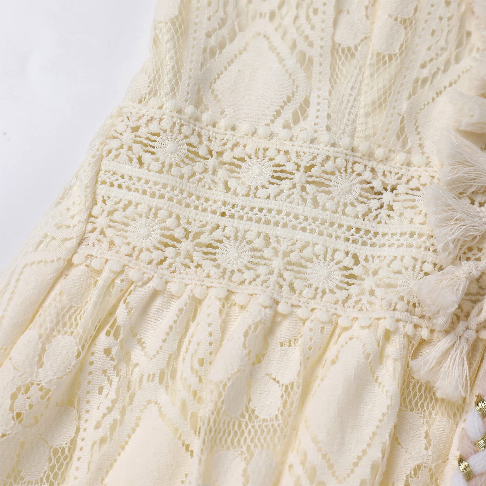 IMEKIS Abito estivo da donna, senza maniche, con scollo a V, in pizzo, bikini copertina, elegante, per feste, matrimoni, feste, con volant, lungo, maxi abito a tunica
