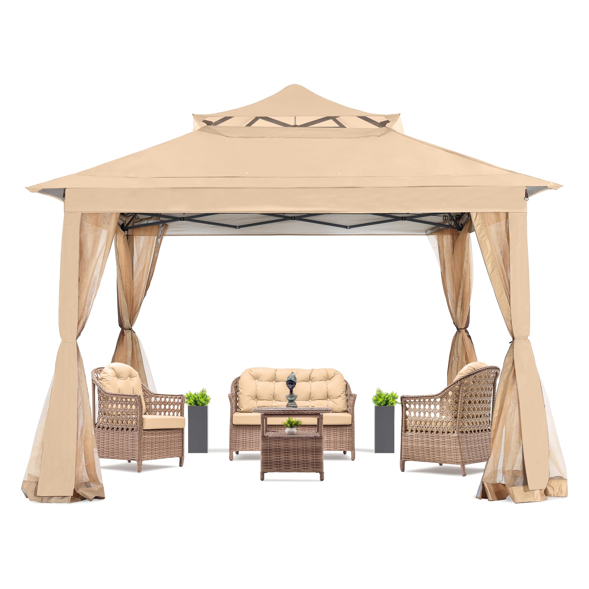 COOSHADE 11x11Ft Easy Pop Up Gazebo Tent Instant Outdoor Canopy Shelter with Mosquito Netting Walls(Khaki)