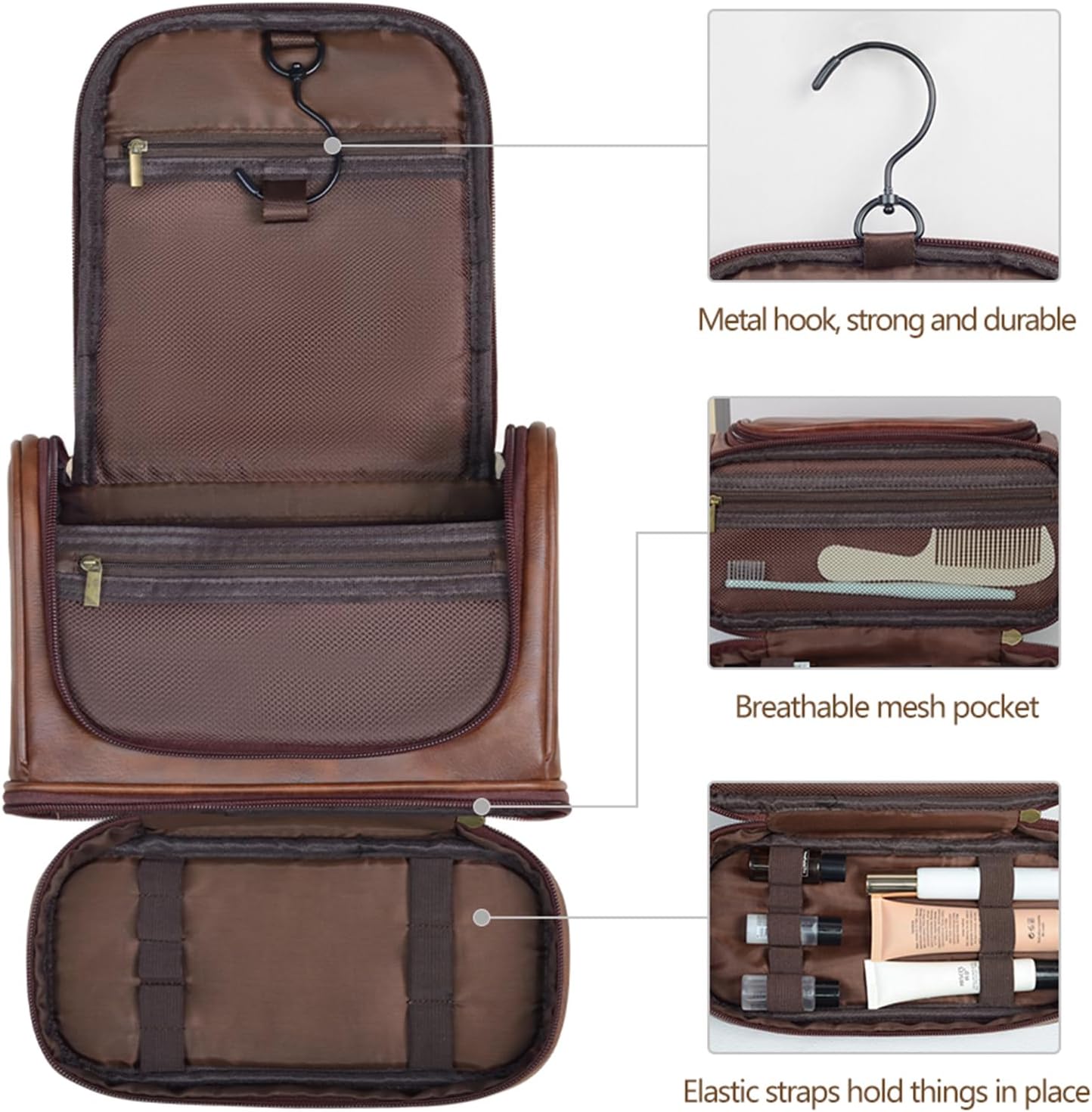 Personalized Toiletry Bag Leather Shaving Dopp Kit Bag for Men Hanging Makeup Bag Hanging Cosmetic Organizer Kit