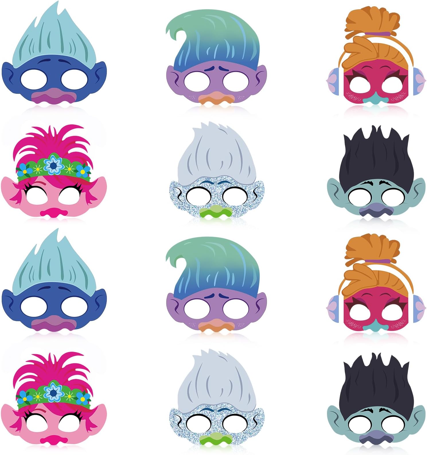 Trolls Birthday Party Supplies, 12PCS Paper Masks Party Favors Gifts, Goody Bag Treat Bag Stuff for Boys Girls Trolls Theme Party Decorations