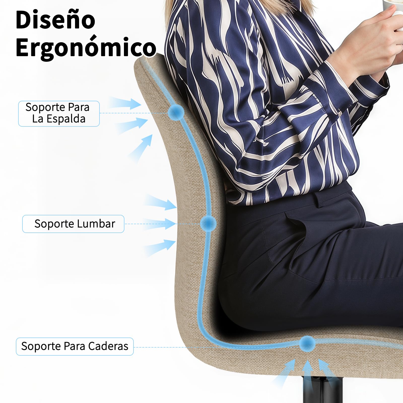 LEWE Taburetes Altos de Cocina Bar, Regulables Giratorios, Pack 2-Caqui | Sillas Altas de Cocina, Respaldo de Tela, Reposapiés Metálico, Escandinavo Moderno, para Isla de Cocina, Bar, Comedor