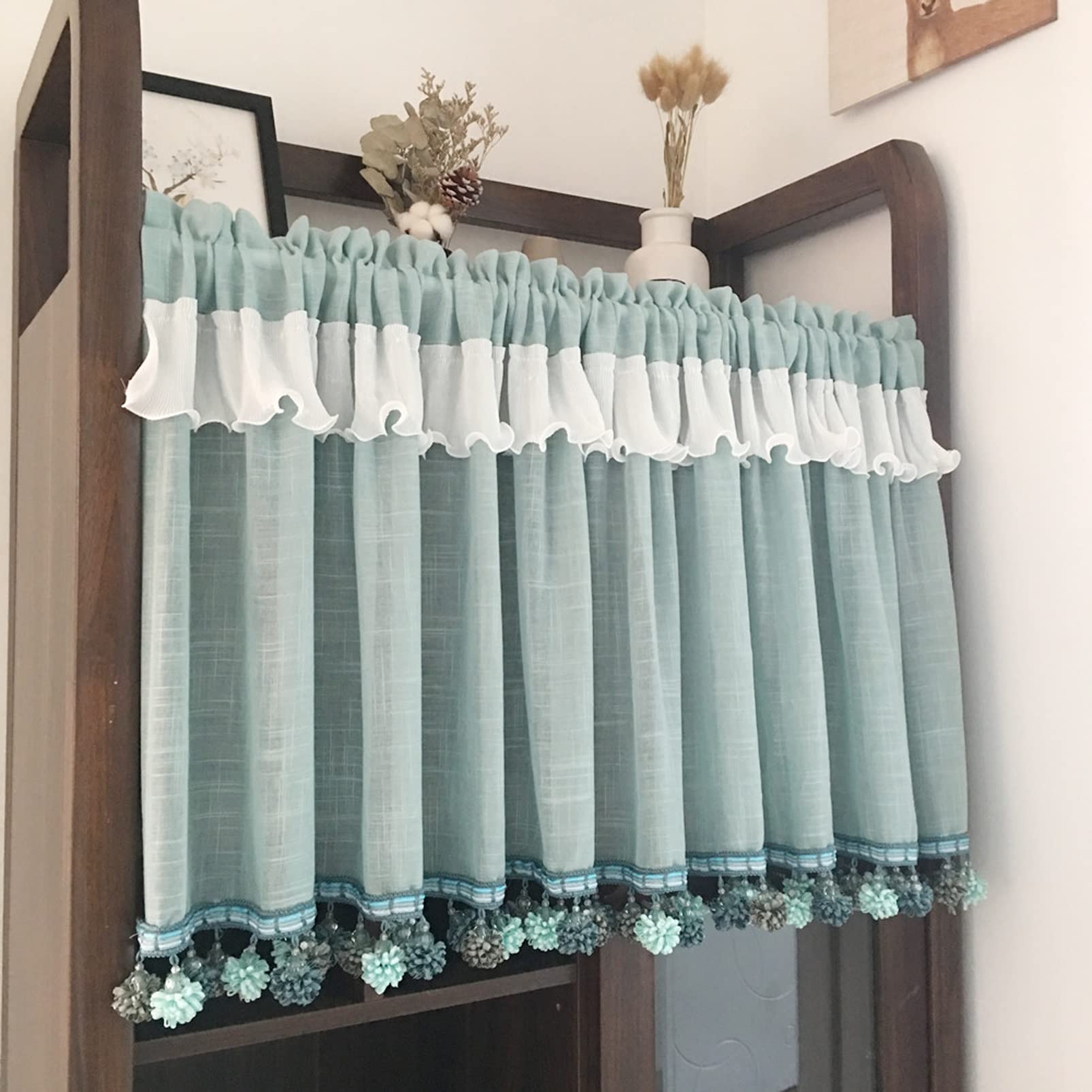 Zazdrostki i krótkie zasłony Mantovane per tende da finestra trasparenti in pizzo floreale bianco, mantovane per tende da tasca semisparenti vintage per cucina, caffè, sala da bagno, 1 pezzo (Col