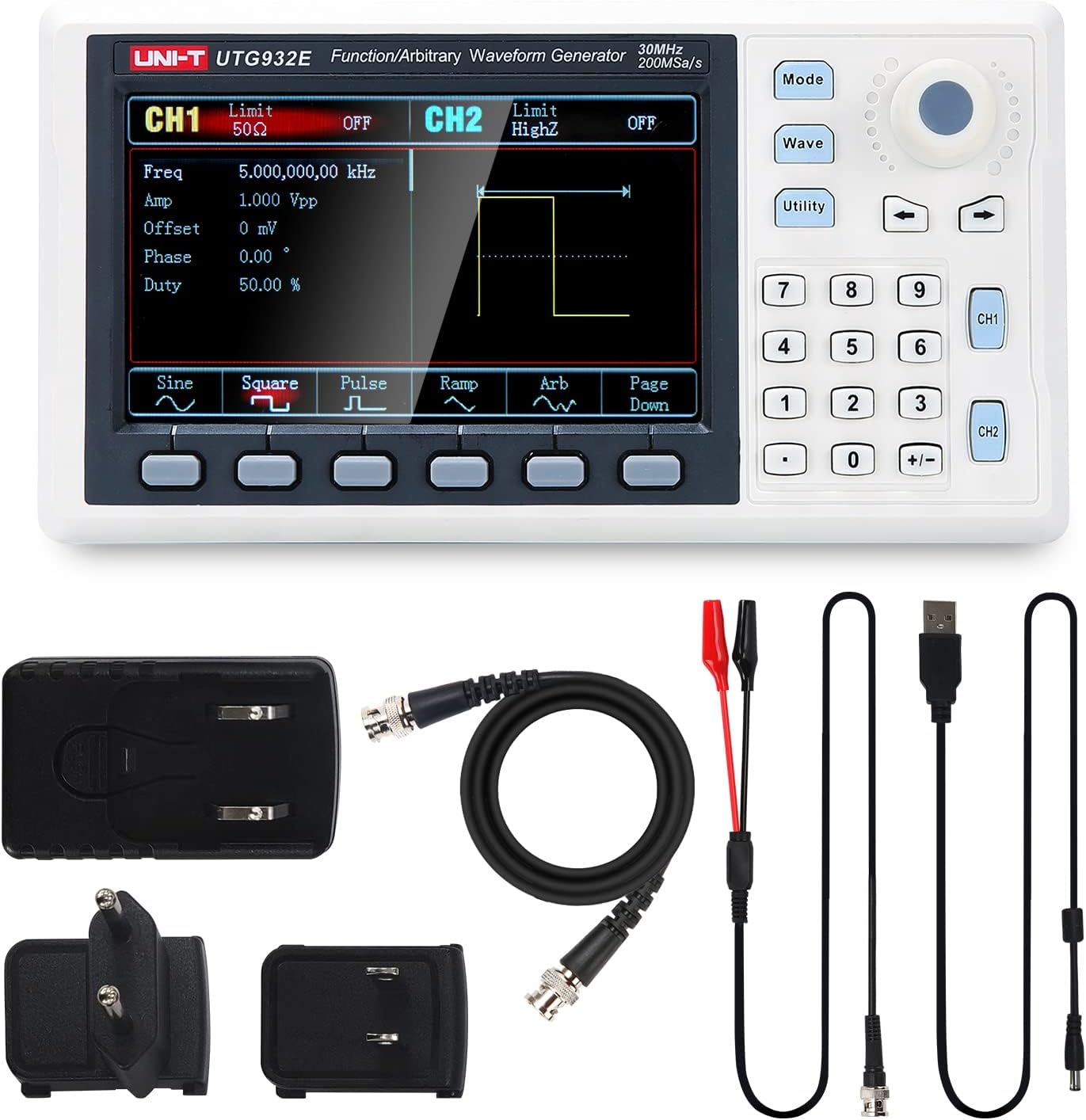 UNI T UTG932E 30MHz Function Generator Arbitrary Waveform Signal Generator Dual-Channel 200MSa/s 14 Bits Frequency Meter
