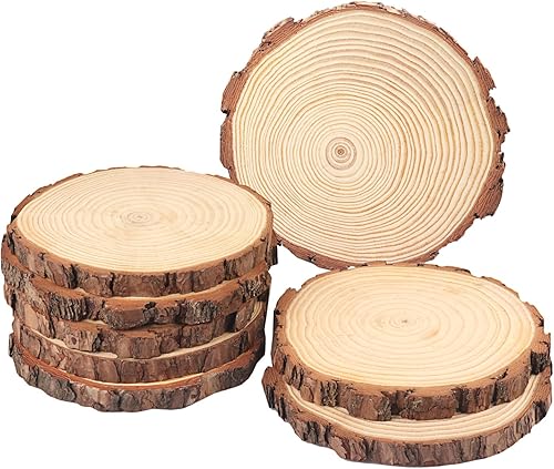 8 piezas de rebanadas de madera natural de 7 a 8 pulgadas, círculos de madera de pino sin terminar con cortezas para posavasos, manualidades,