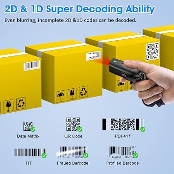 Symcode Bluetooth 2D Barcode Scanner Mini Portable QR Code Scanner 3-in-1 Bluetooth & 2.4G Wireless & USB Wired Barcode Scanner with Android,iOS,Computers,Windows