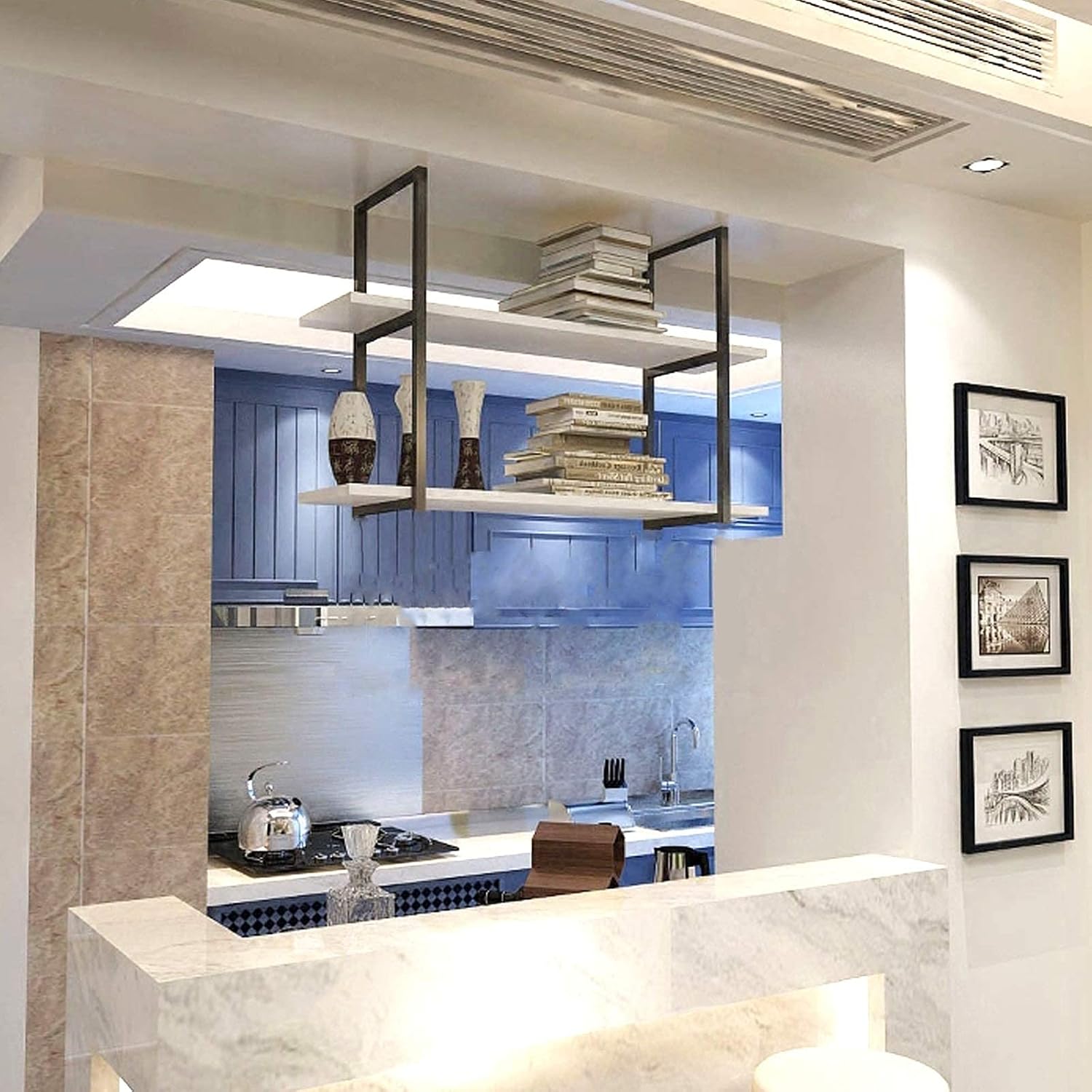 2 Layer Industrial Style Iron Art Ceiling Shelf Hanging Solid Wood Board Storage Rack Suitable for Restaurant/bar/Family Ceiling Decoration Rack 4 Sizes (100 * 30 * 70cm)