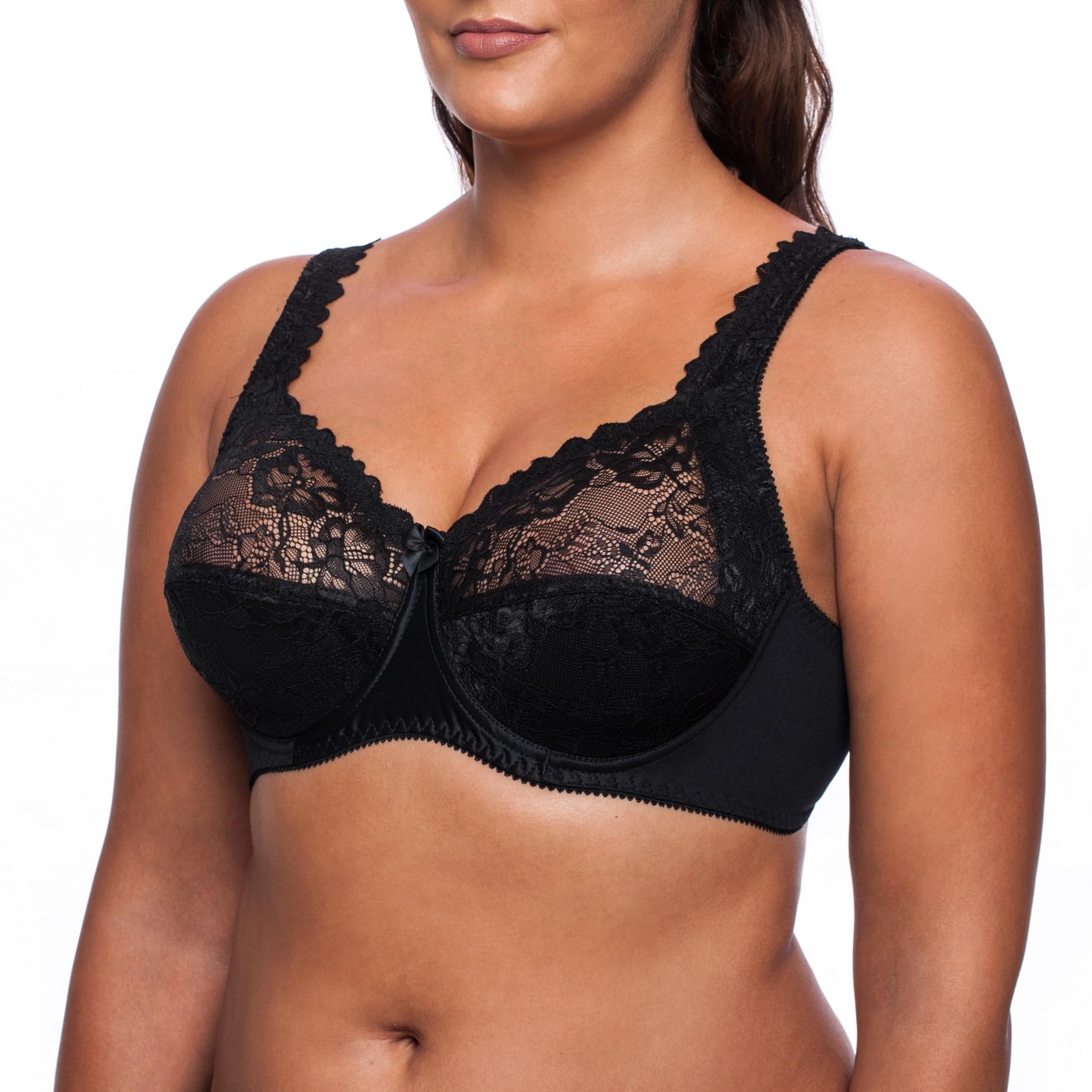 frugue Ladies Bra Minimiser Full Coverage Underwired Plus Size Lace UK Black UK 38 DD