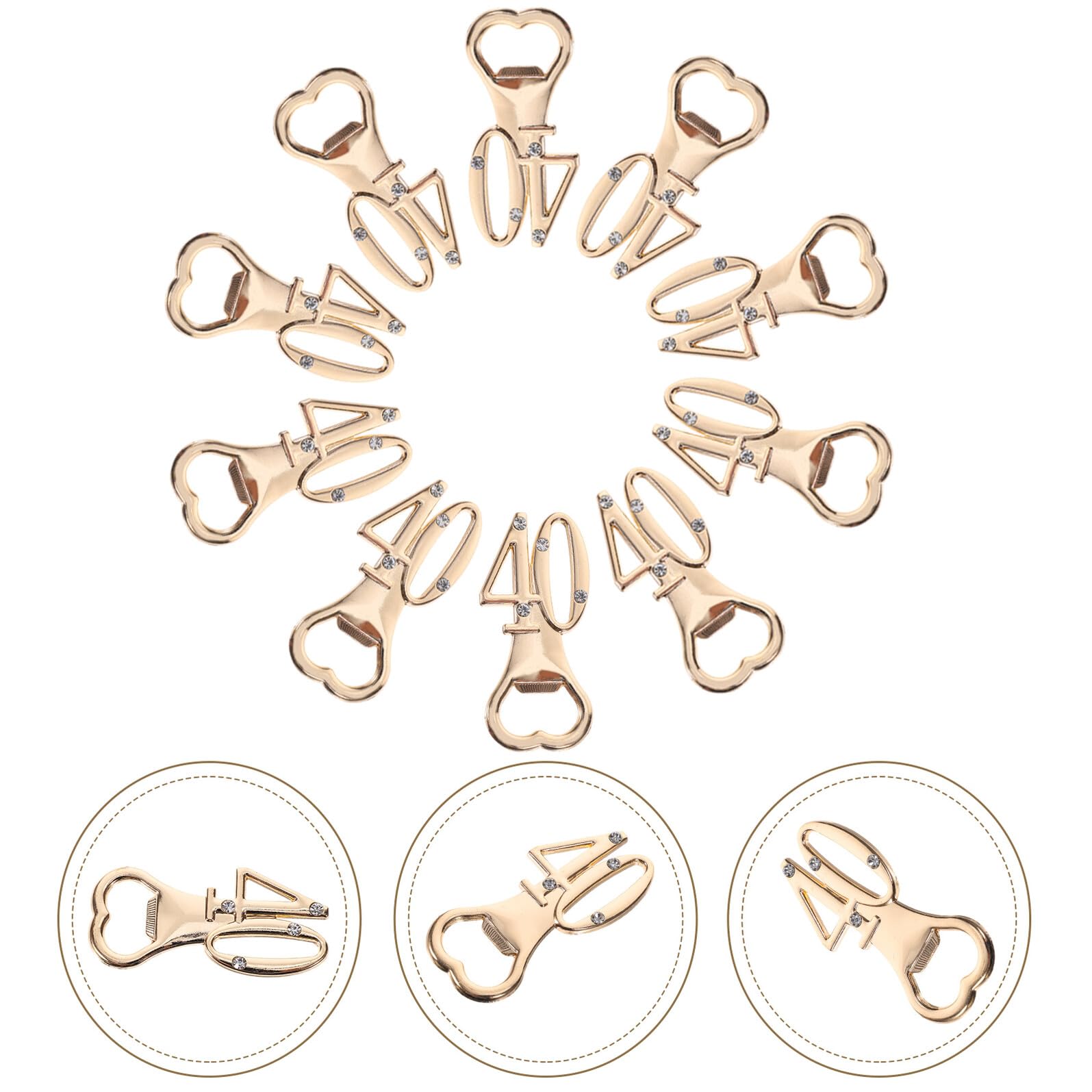 Set 10 Pezzi Apribottiglie Strass per 40° Compleanno e Anniversario Bomboniere Eleganti Multifunzione per Birra e Vino Gadget Raffinati per Feste e Ricorrenze