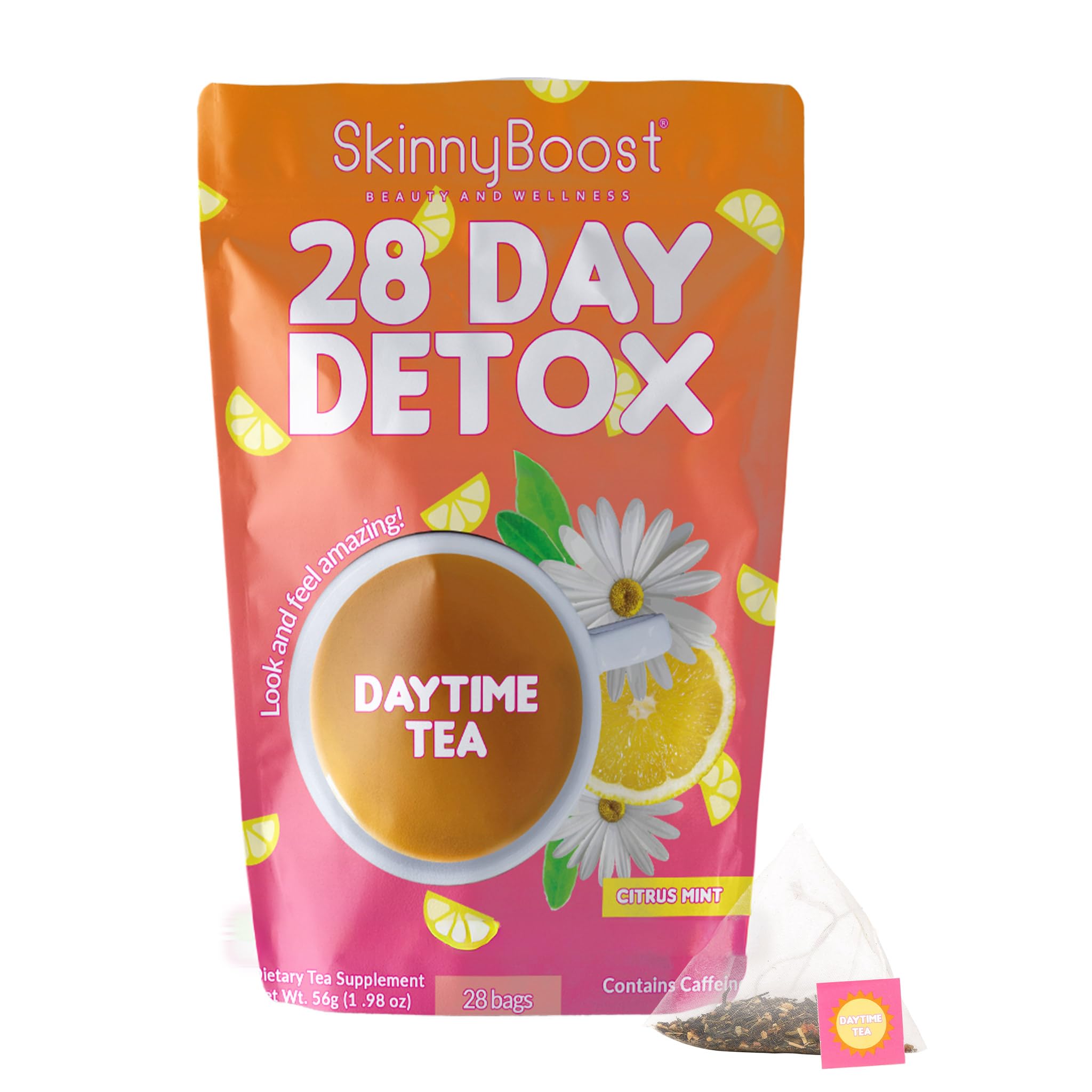 28 Day Detox Daytime Tea - CITRUS MINT (28 Tea Bags) Supports Metabolism Boost, Detox, All Natural, Non GMO, Vegan, Keto Friendly