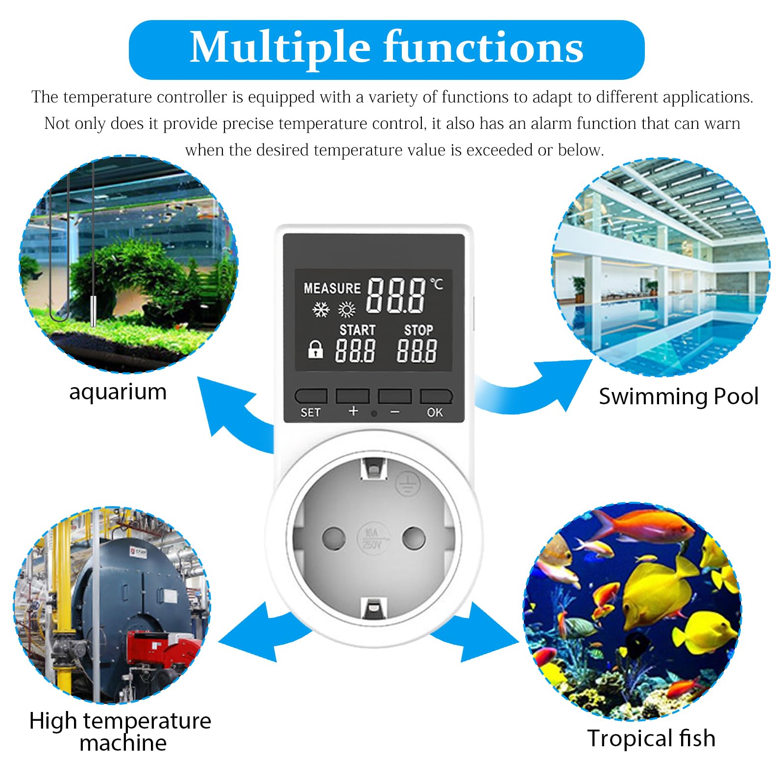 Temperaturregler 230v mit Fühler: Digitaler Steckdosen Thermostat mit LCD Bildschirm, Play und Plug Temperatur Feuchtigkeit Regler mit 2pc Thermometerkopf für Gewächshaus, Aquarium, Terrarium
