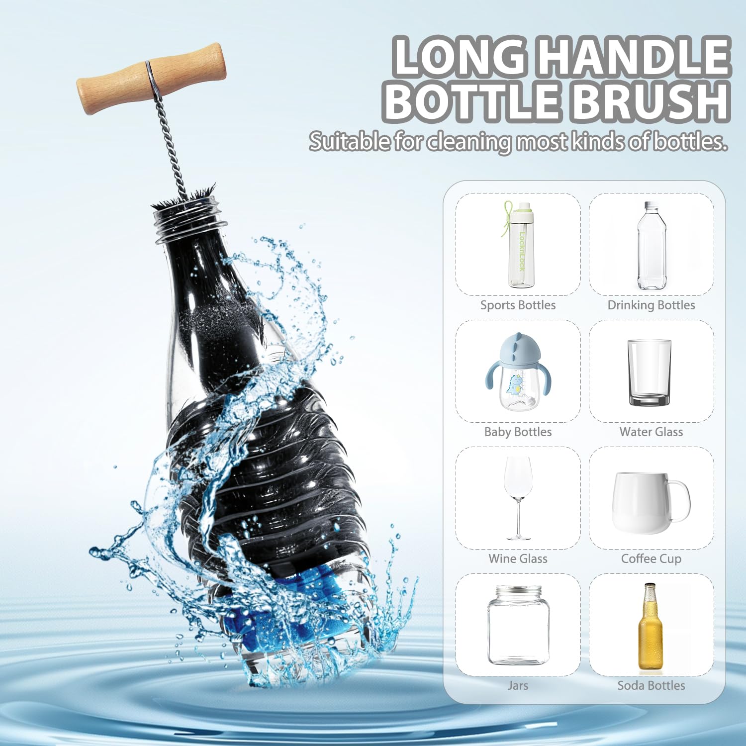 2 Cepillos Para Botellas Compatibles Con Sodastream – Limpia Biberones Y Botellas De Cristal, Mango De Madera Con Cerdas De Nailon Y Esponja Incluida