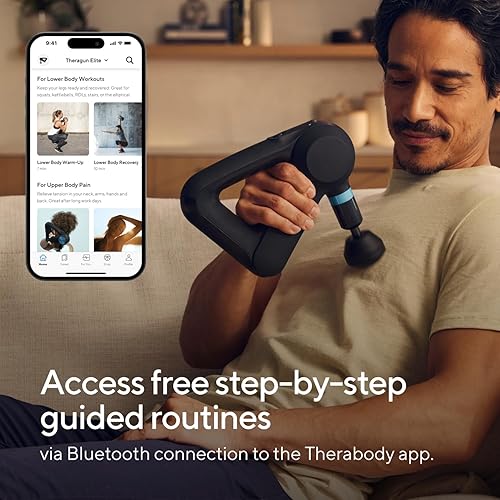 Miniatura 5 de TheraGun Elite Pistola de masaje de percusión ultra silenciosa para aliviar el dolor muscular de tejido profundo, masajeador eléctrico de mano
