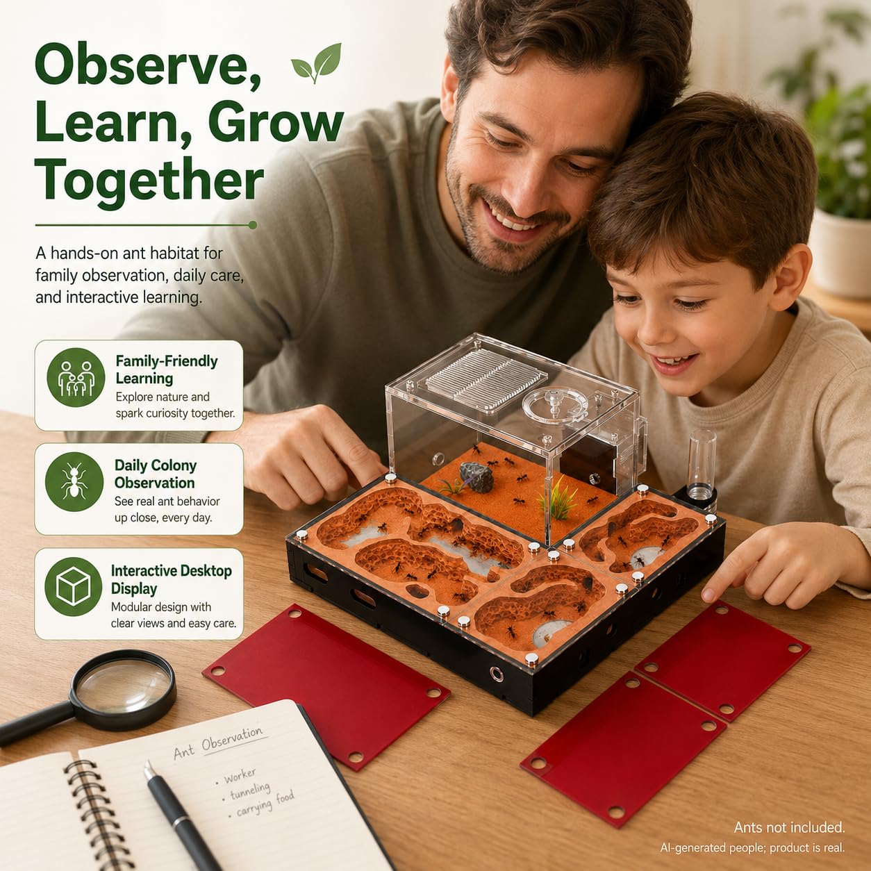 Nido de hormigas ecológico, granja modular de hormigas con cubiertas de vidrio magnéticas, control de humedad, ventilación y puertos de expansión, perfecto para entusiastas de hormigas (10.6