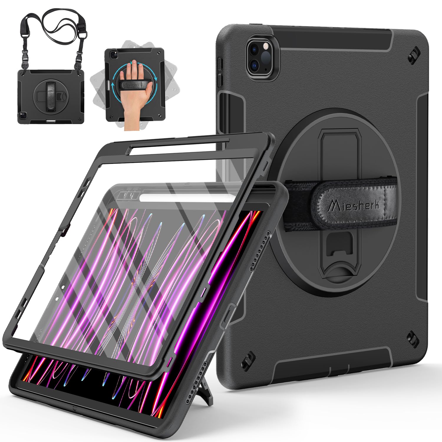 Miesherk Custodia Militare IPad Pro 12.9 2022/2021 - Antiurto Con Tracolla E Supporto 360°