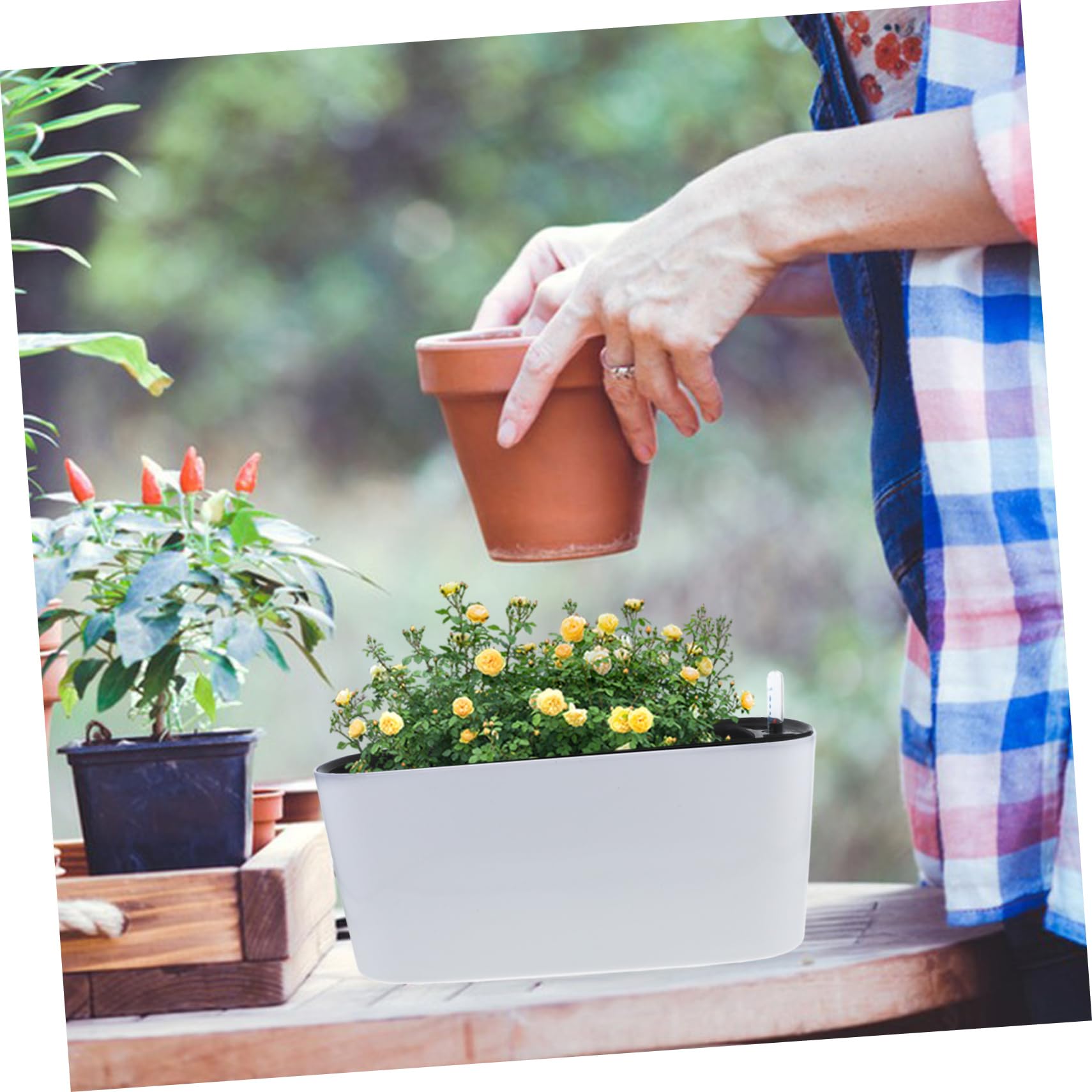 Toddmomy Pot de Fleur Auto Irrigant Rectangulaire avec Indicateur de Eau Pot pour Balcon et Intérieur Auto Arrosage Pratique pour Plantes et Fleurs Moyenne Blanc