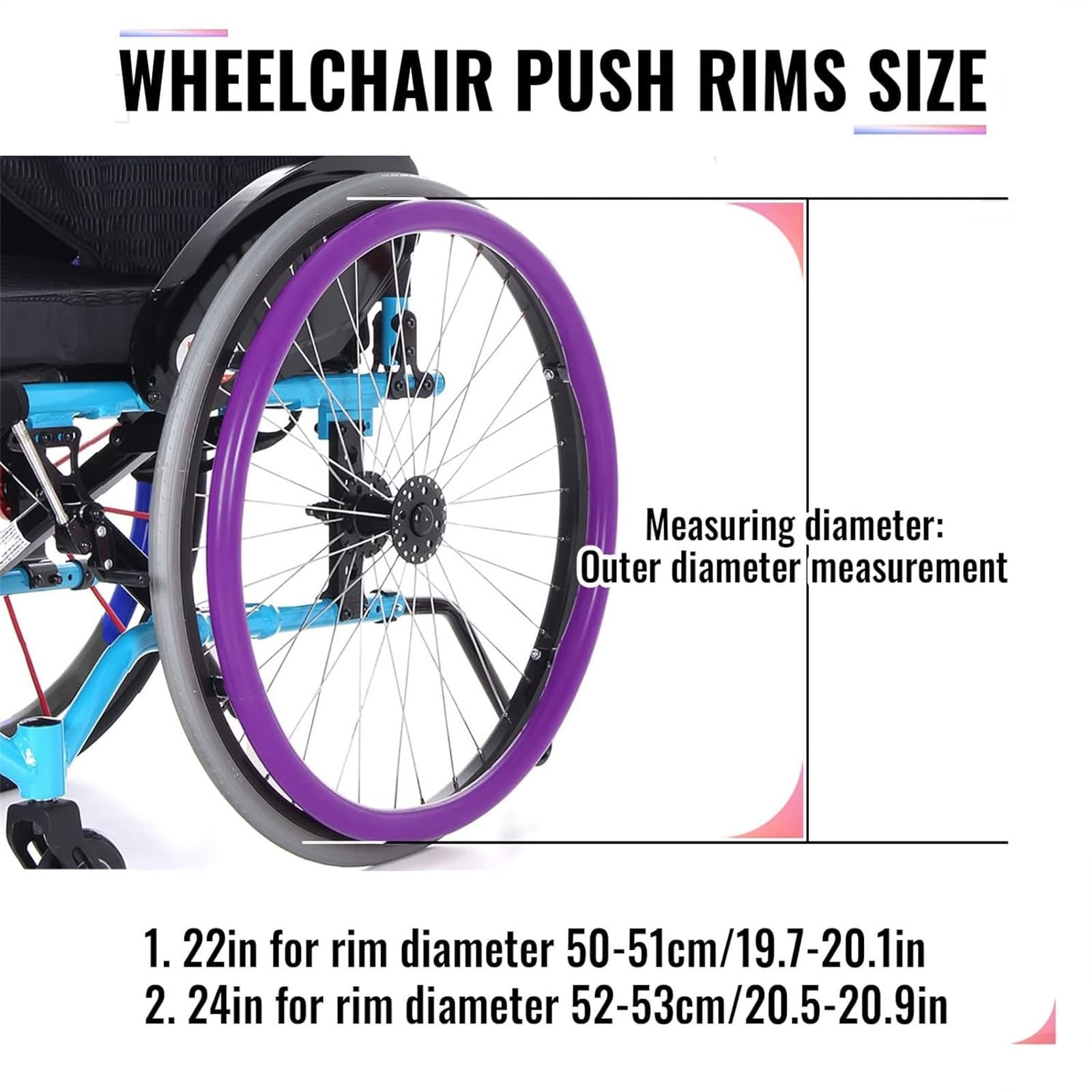 1 par de fundas para silla de ruedas, de silicona antideslizante y resistente al desgaste, de 22/24 pulgadas, para llanta de empuje, para rueda trasera deportiva, fácil instalación, para las cuatro es
