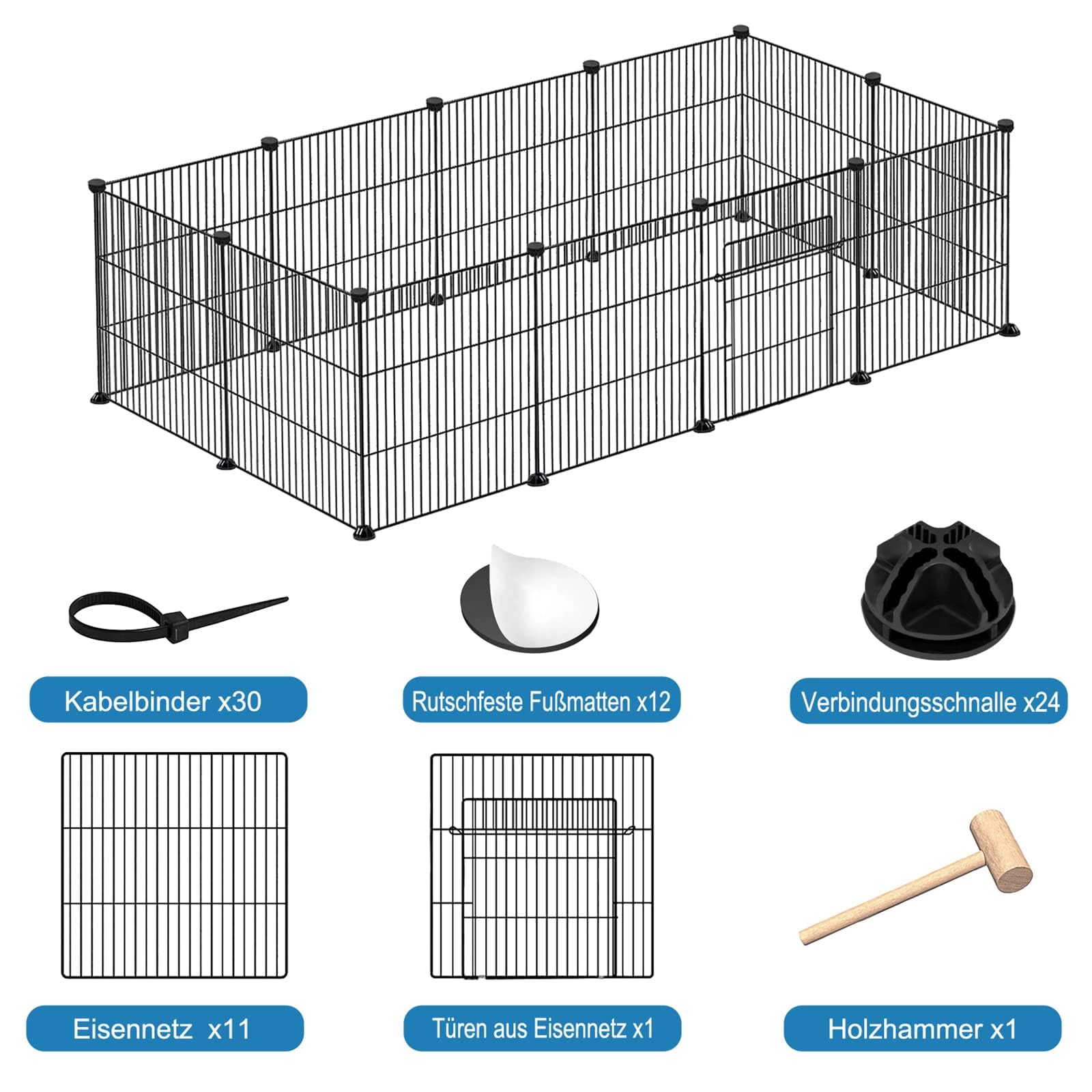 LZQ Freilaufgehege, Freigehege für Kaninchen, Meerschweinchen Käfig, Kleintiergehege mit Tür, Gehege für Kleintiere, Hasen, Frettchen, Igel, Welpen, Kätzchen, Dichtes Netz 12 PCS,142 x 72 x 36 cm