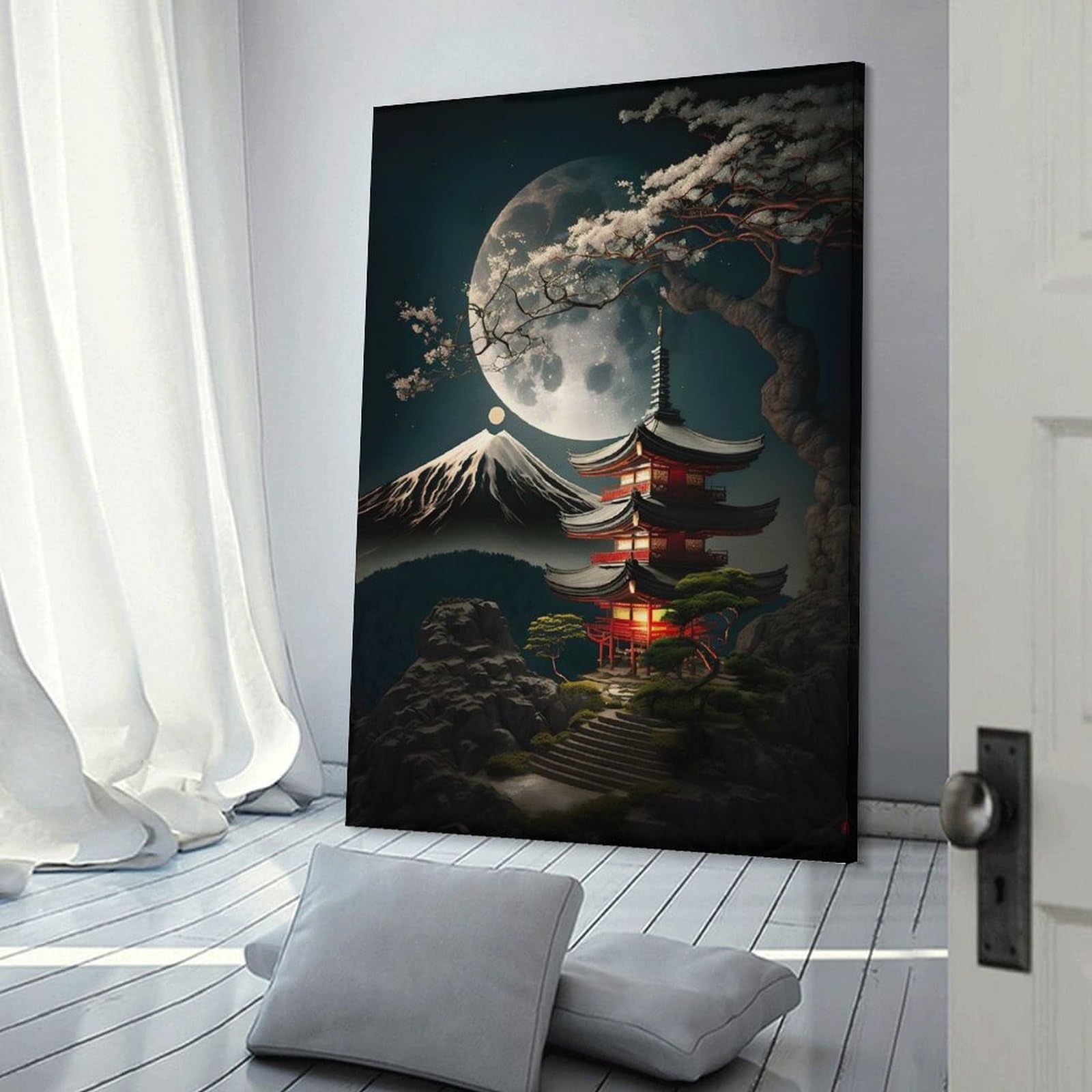 Junmoney Frame-Japanese Night 01 Japanese Night 01 Canvas Art Print 12X18inch(30X45cm), For Gallery Wall Layouts In Home Or Office, Decorative Artwork With Flexible Styling