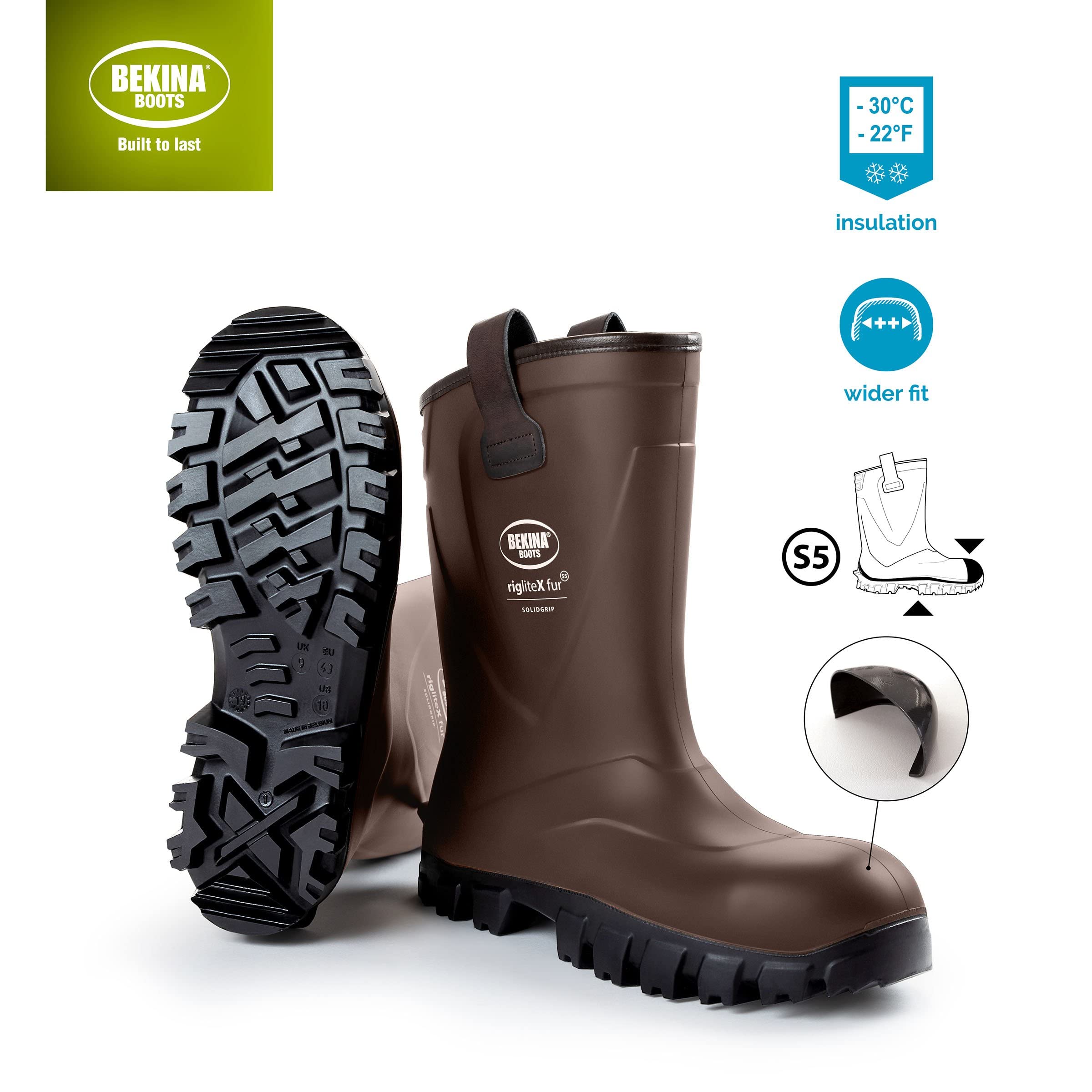Botas de Seguridad para Hombre, con Puntera y Suela de Acero, Antideslizantes, Impermeables, sin Forro Interior, hasta -20 Grados, pies Calientes y Secos, marrón, EU 42