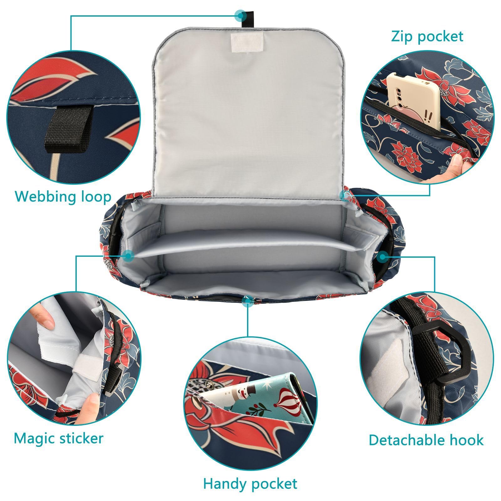 miaozhen Red Traditional Floral Design baby stroller organizers stroller caddy insulated carrito para accesorios para coche de