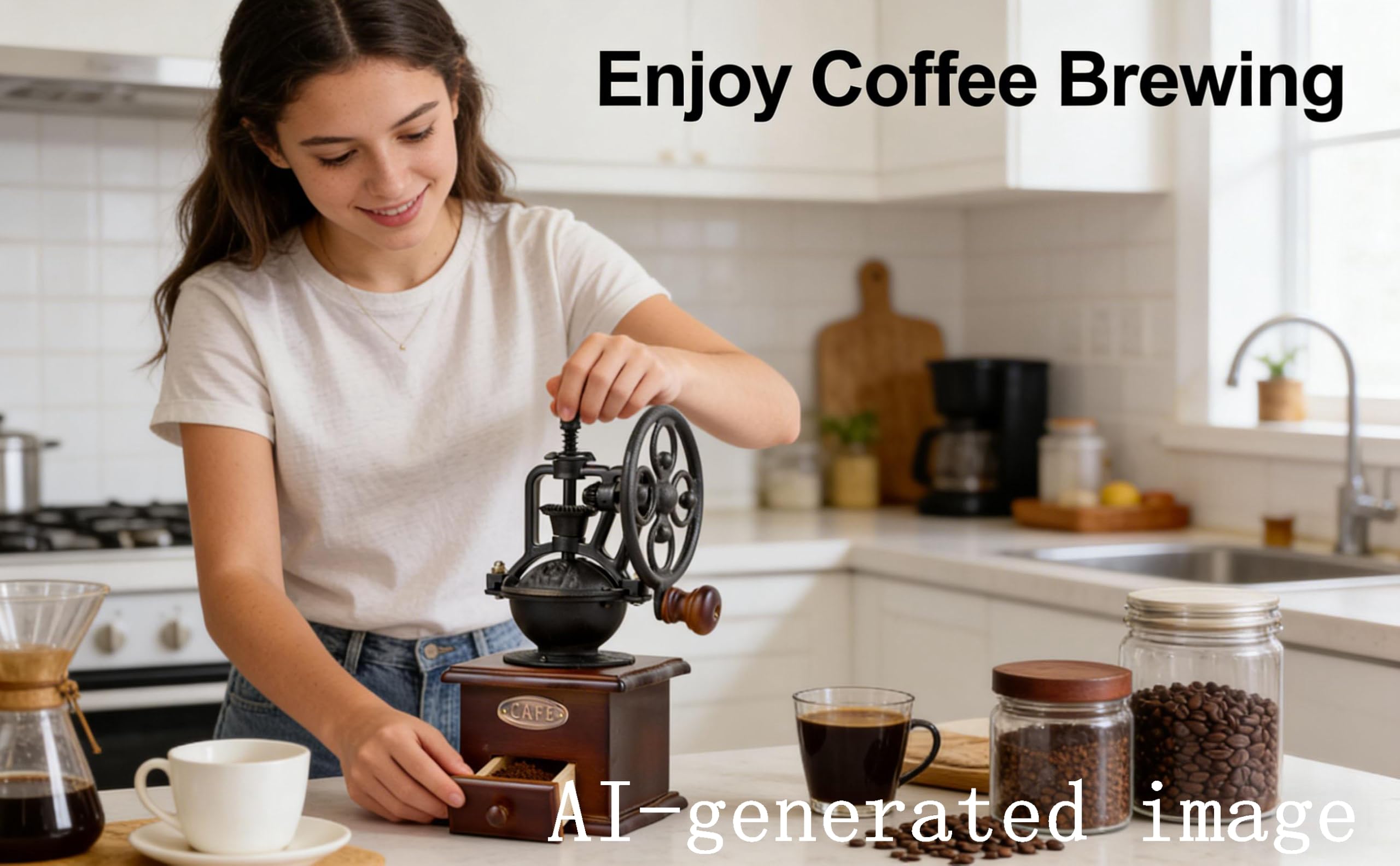 Molinillo de café manual, molinillos de café de manivela de mano estilo vintage, molinillo de café clásico, molinillo de frijoles, molinillo de grano de rodillo, manivela de mano de hierro fundido,