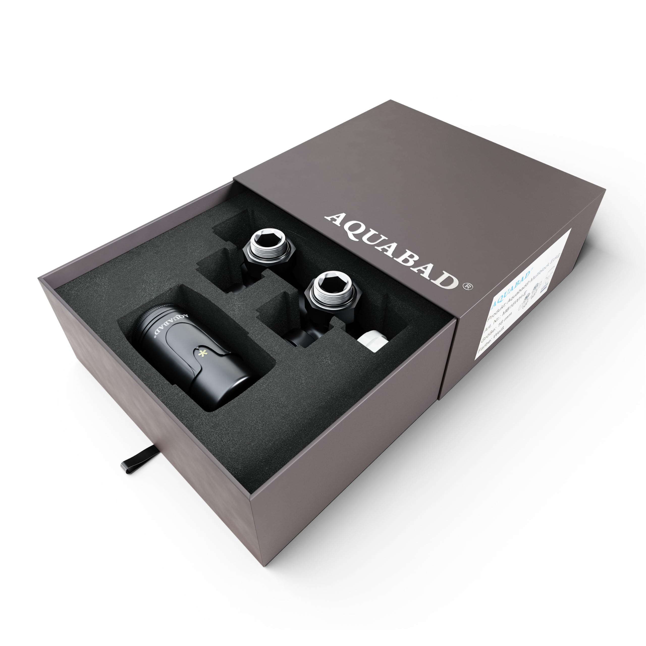 Aquabad® Kit de válvula acodada con Termostato para radiadores con conexión Central de 50mm, Negro Mate, Incluye adaptadores para Tubo de Cobre de 15mm y Tubo Multicapa de 16mm PEX