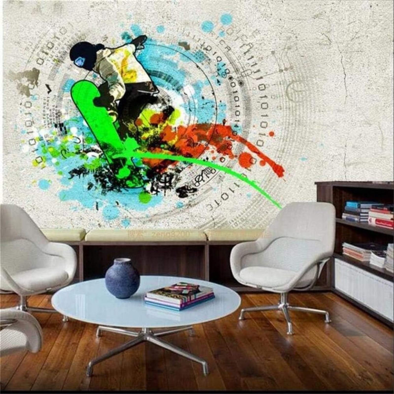 Mural 3D de deportes extremos en acuarela para decorar la pared del estudio o dormitorio