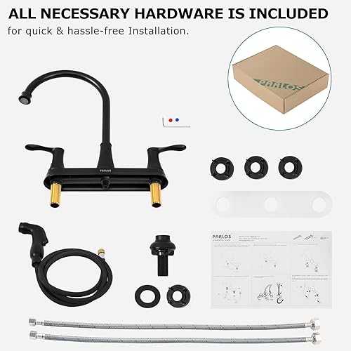 Miniatura 5 de PARLOS Grifo de fregadero de cocina de dos asas con rociador lateral y juego de grifo de fregadero de baño generalizado, 1413804-13653